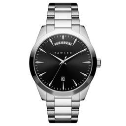 Eric | Black and Silver-tone Stainless Steel Watch with Day and Date