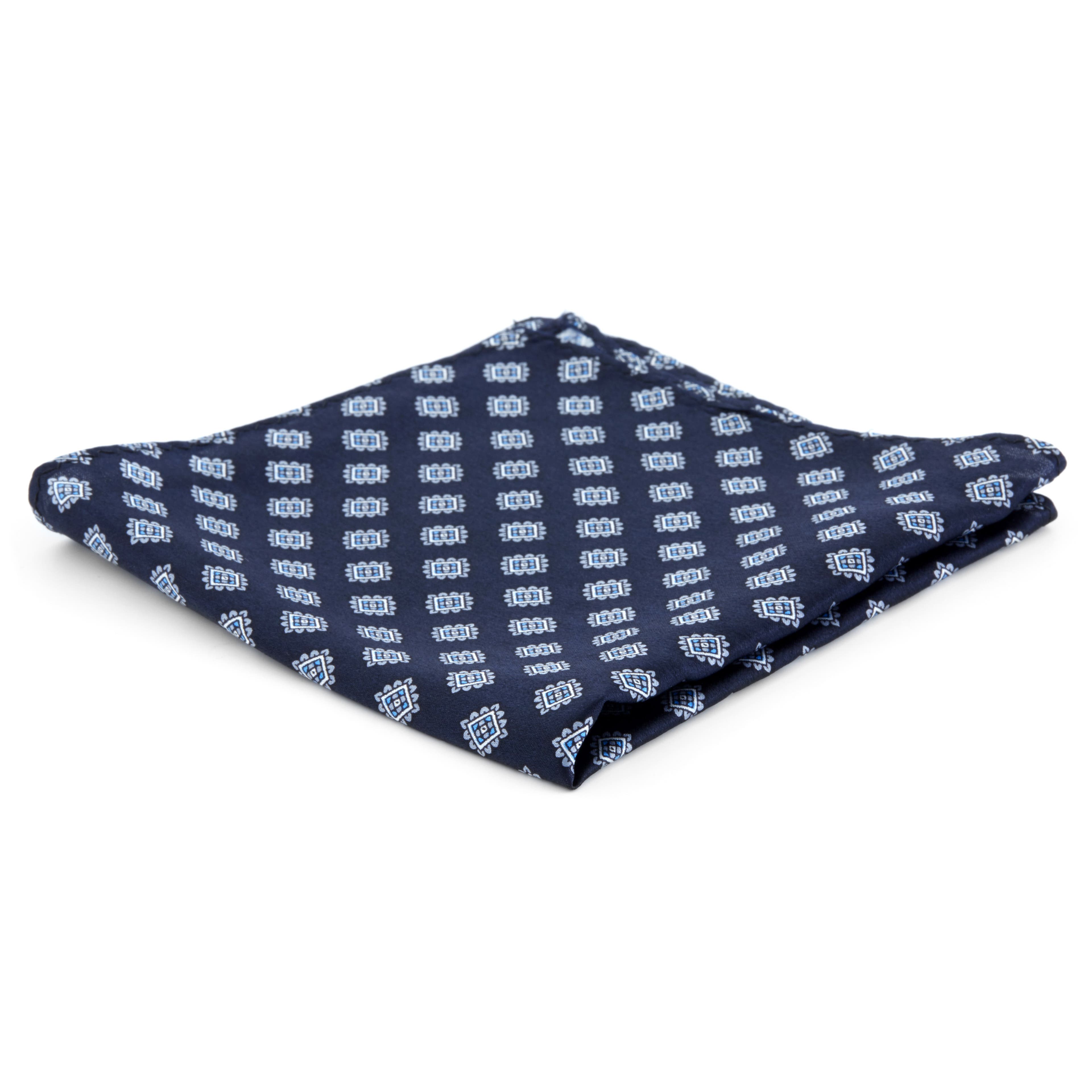 Navy & Light Blue Geometric Silk Pocket Square