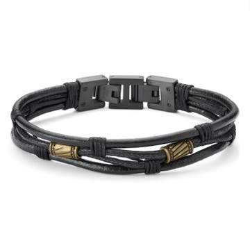Icon | Gold-Tone & Black Leather Cord Bracelet