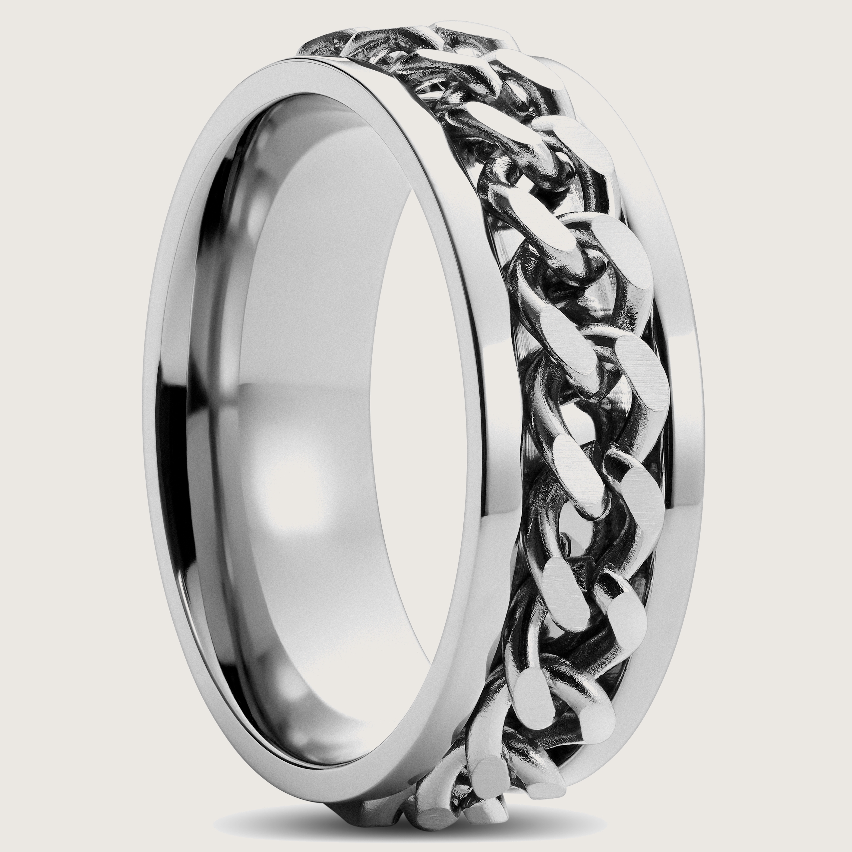 Sentio | Silver-Tone Stainless Steel Curb Chain Ring | In stock