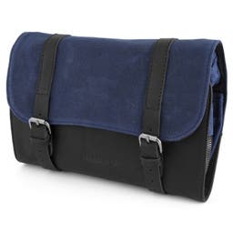 Navy Blue Waxed Canvas Roll Out Wash Bag