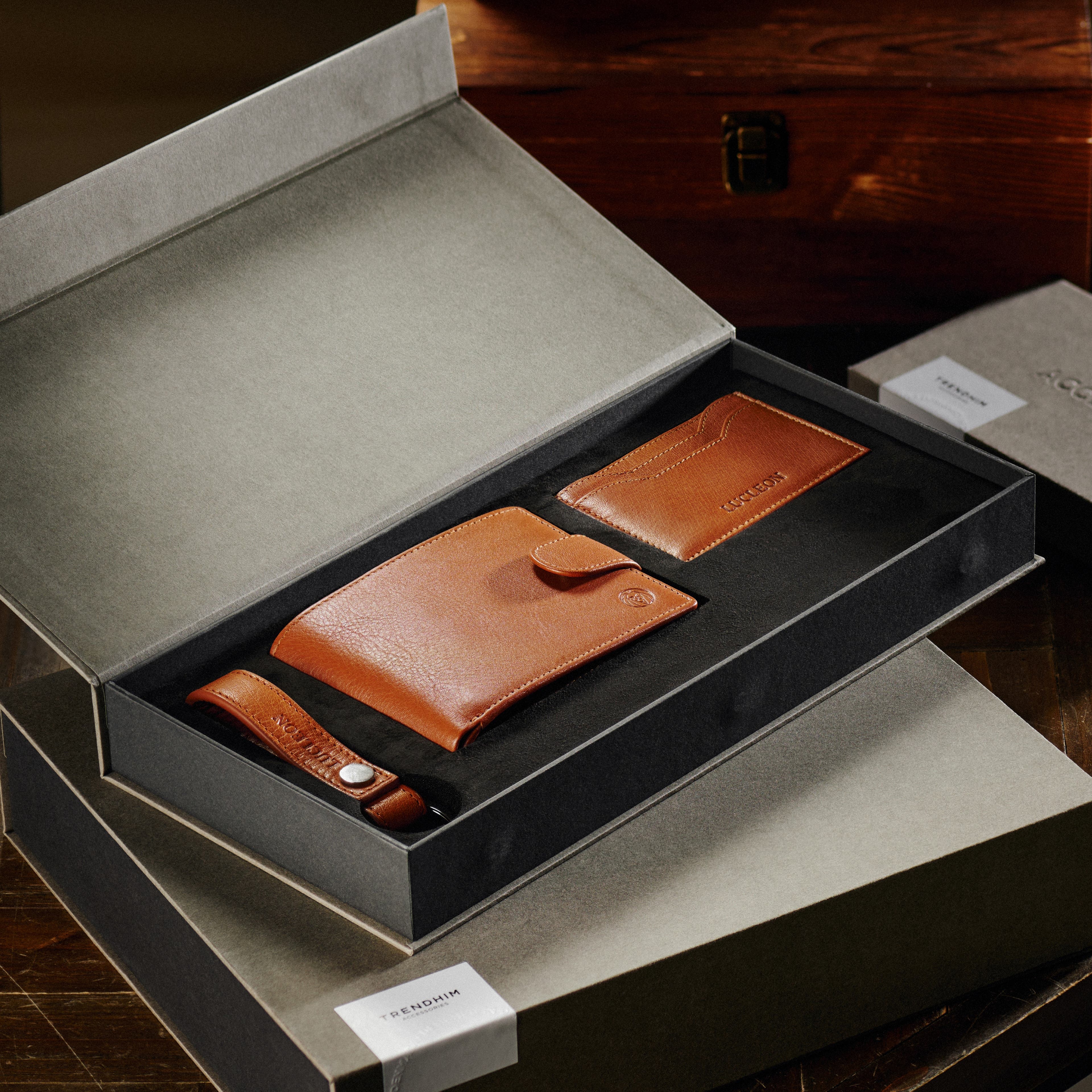 Tan RFID-Blocking Buffalo Leather Essentials Gift Box