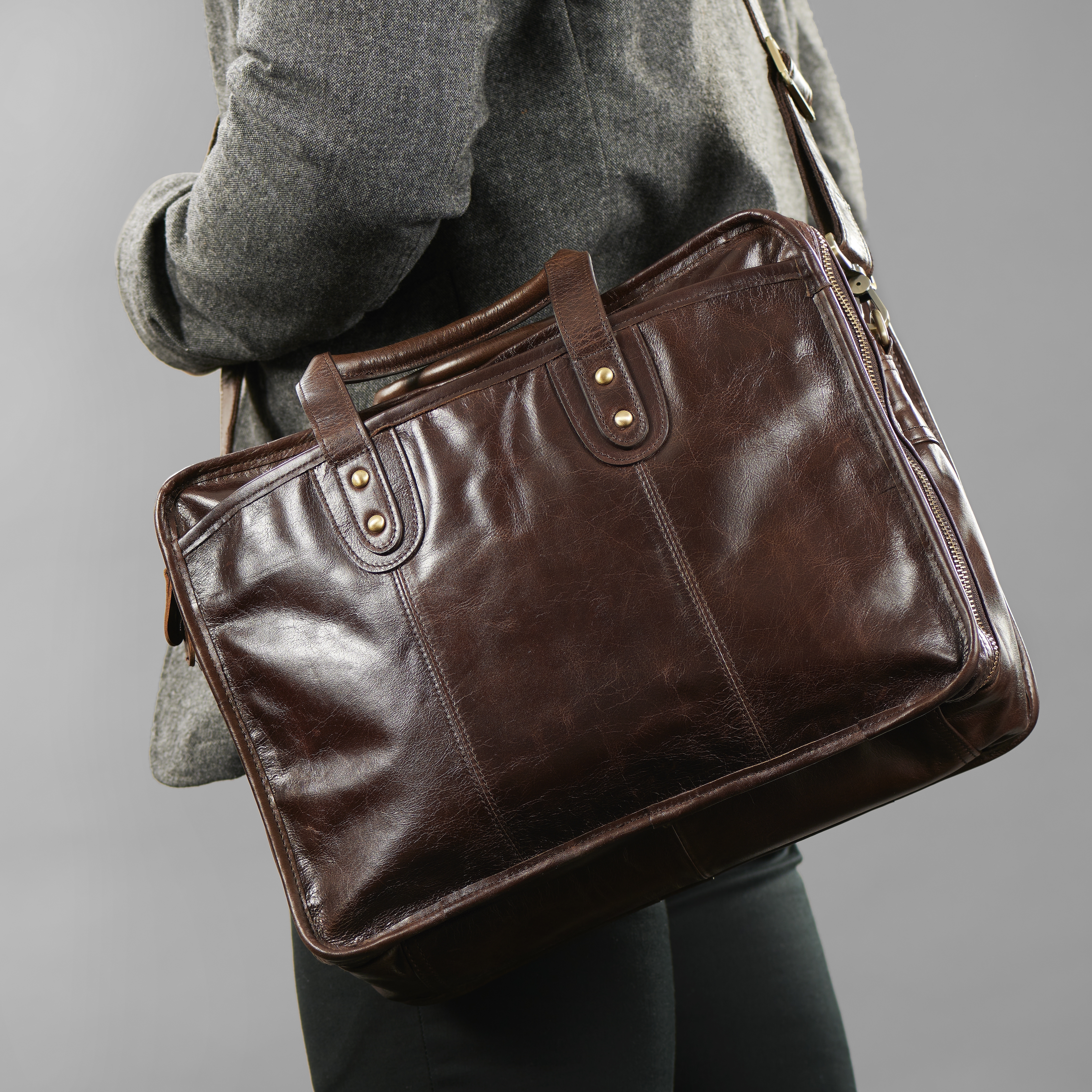 Maletín de piel marrón castaño - 3