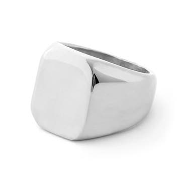 Silver-Tone Stainless Steel Square Signet Ring
