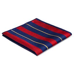 Navy Blue, Red & Gold Striped Silk Pocket Square