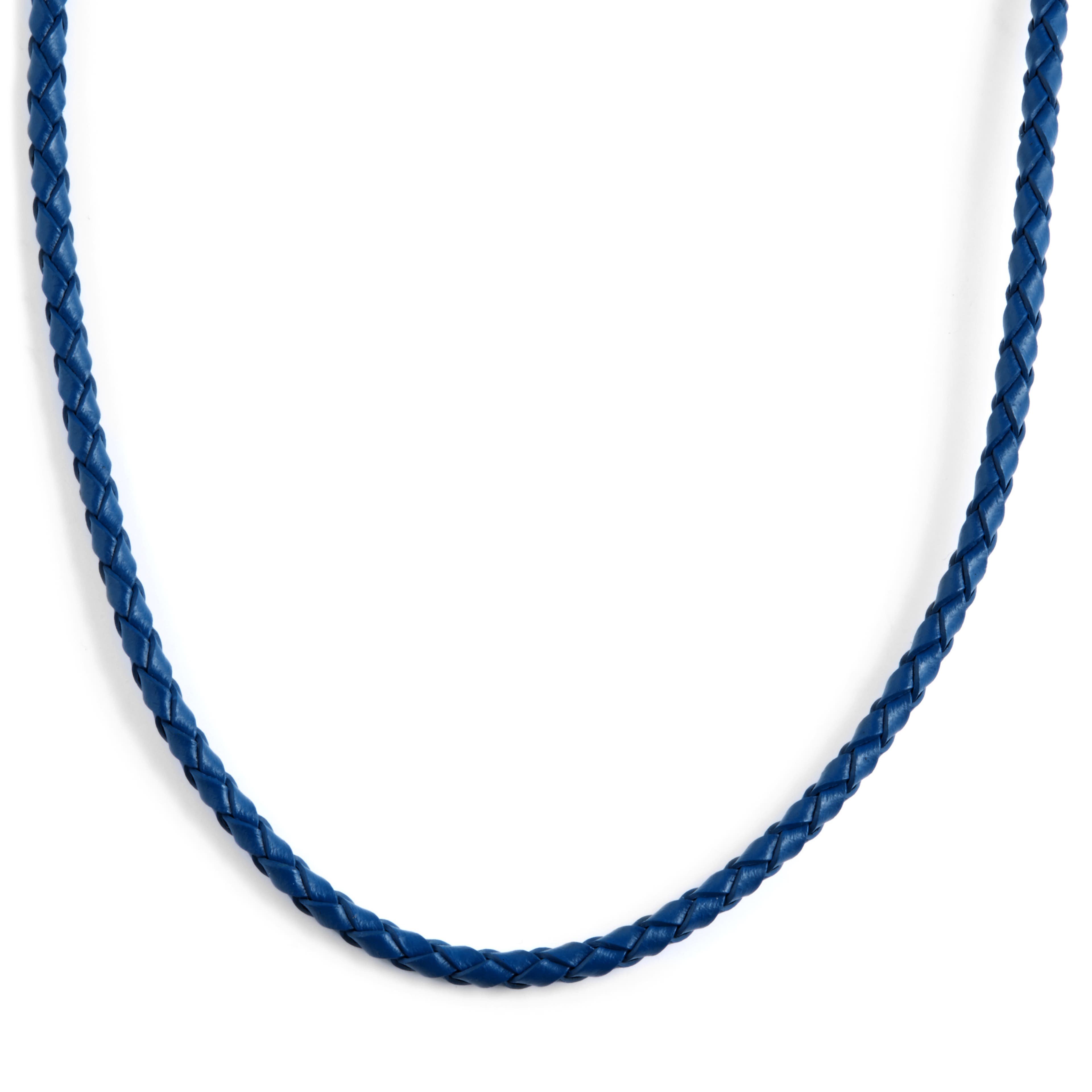 3 mm modrý zapletaný kožený náhrdelník