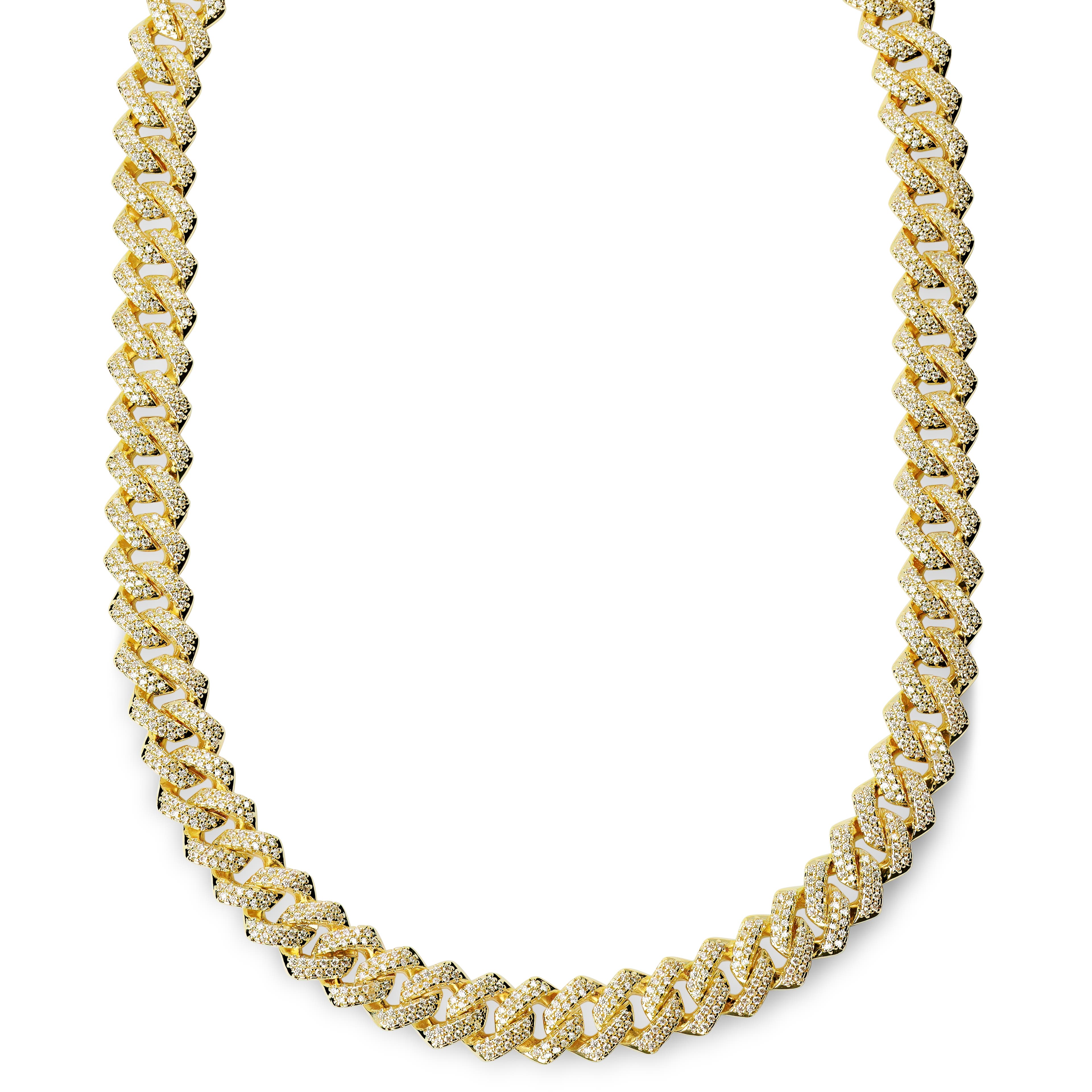 Nicos | 12 mm Iced Guldfärgat Halsband med Diamantstiftlänkar och Zirkoner