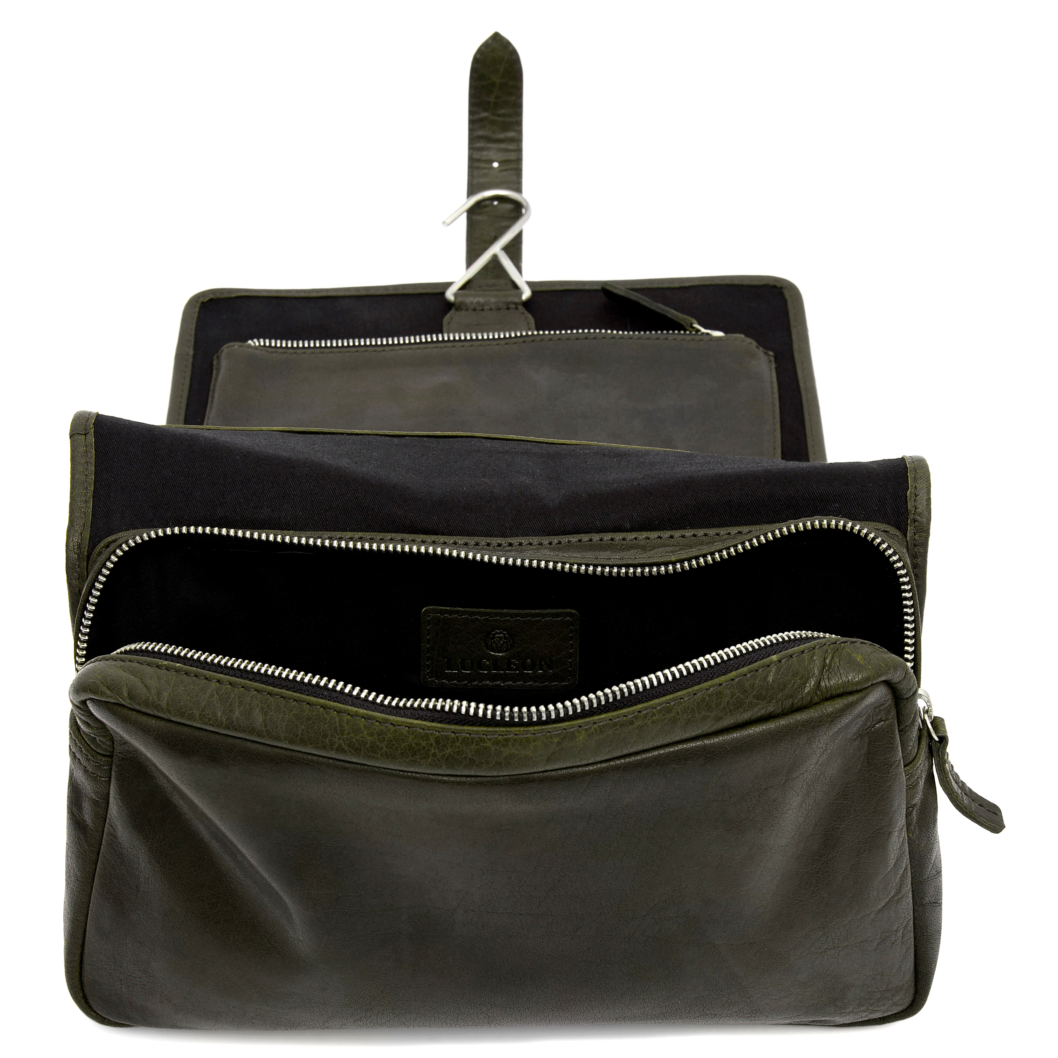Montreal Hanging Olive Leather Wash Bag - 6
