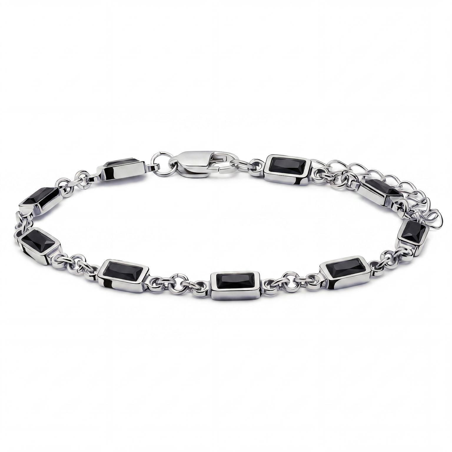 Prism | Black Silver-Tone Crystal Glass Gemstone Bracelet Prism | Black Silver-Tone Crystal Glass Gemstone Bracelet