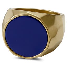 Χρυσαφί Ατσάλινο Δαχτυλίδι με Μπλε Πέτρα Jax Signet