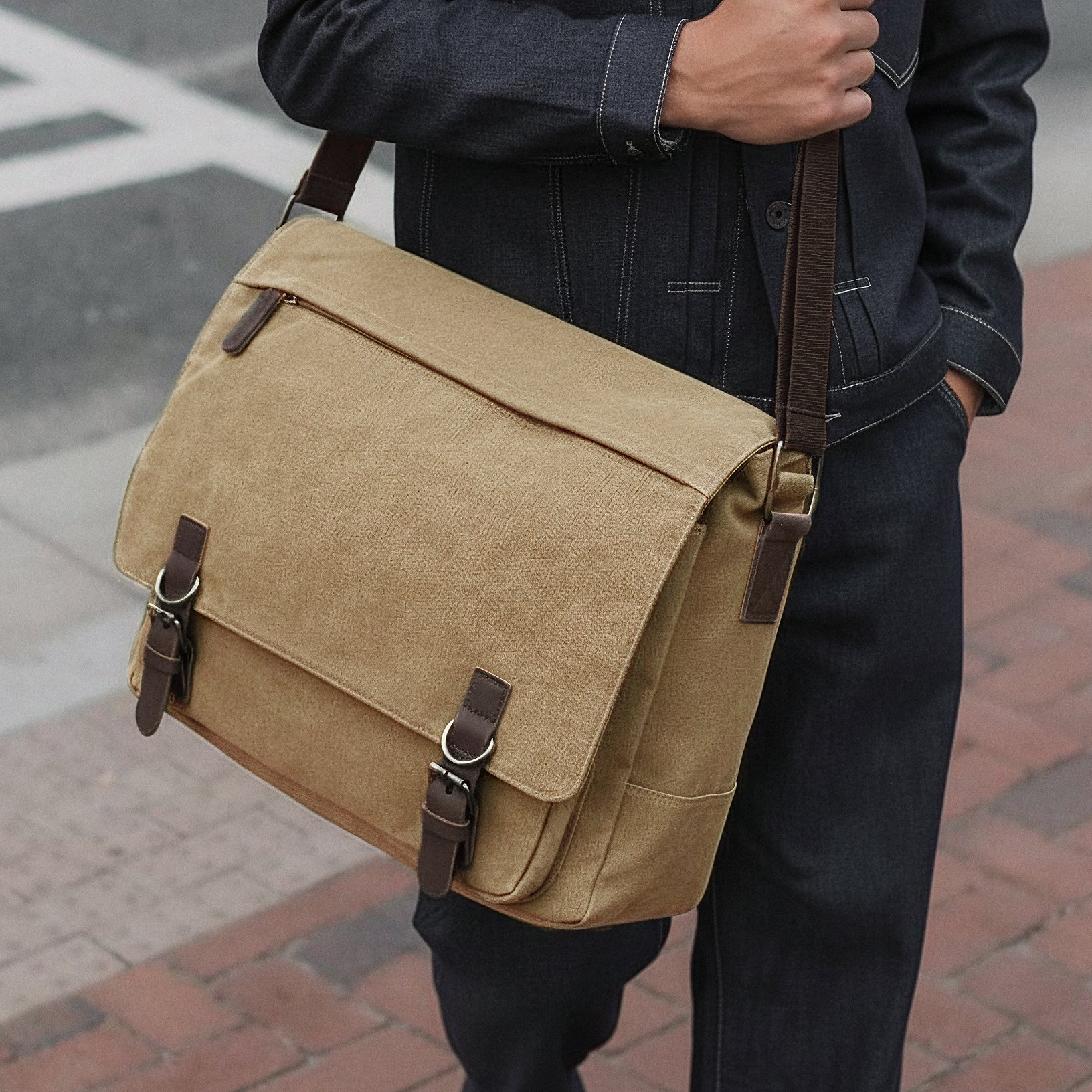 Mustard Yellow Canvas Messenger Bag - 3