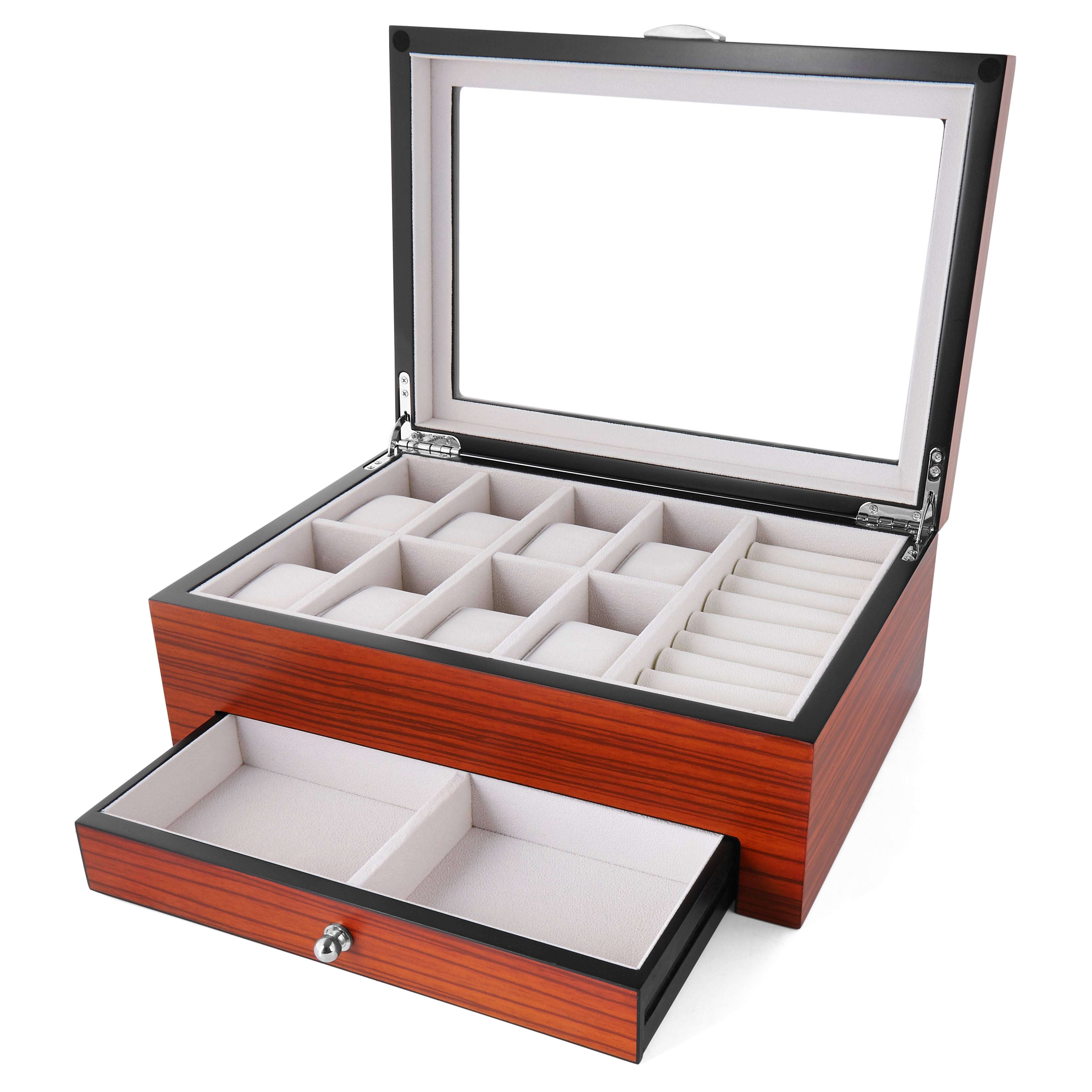 Zebratre Klokke- og Smykkekasse - 8 Klokker - 3