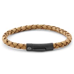 Light Brown & Black Braided Leather Cord Bracelet