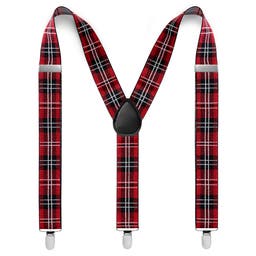 Burgundy, Black & White Checker Patterned Suspenders