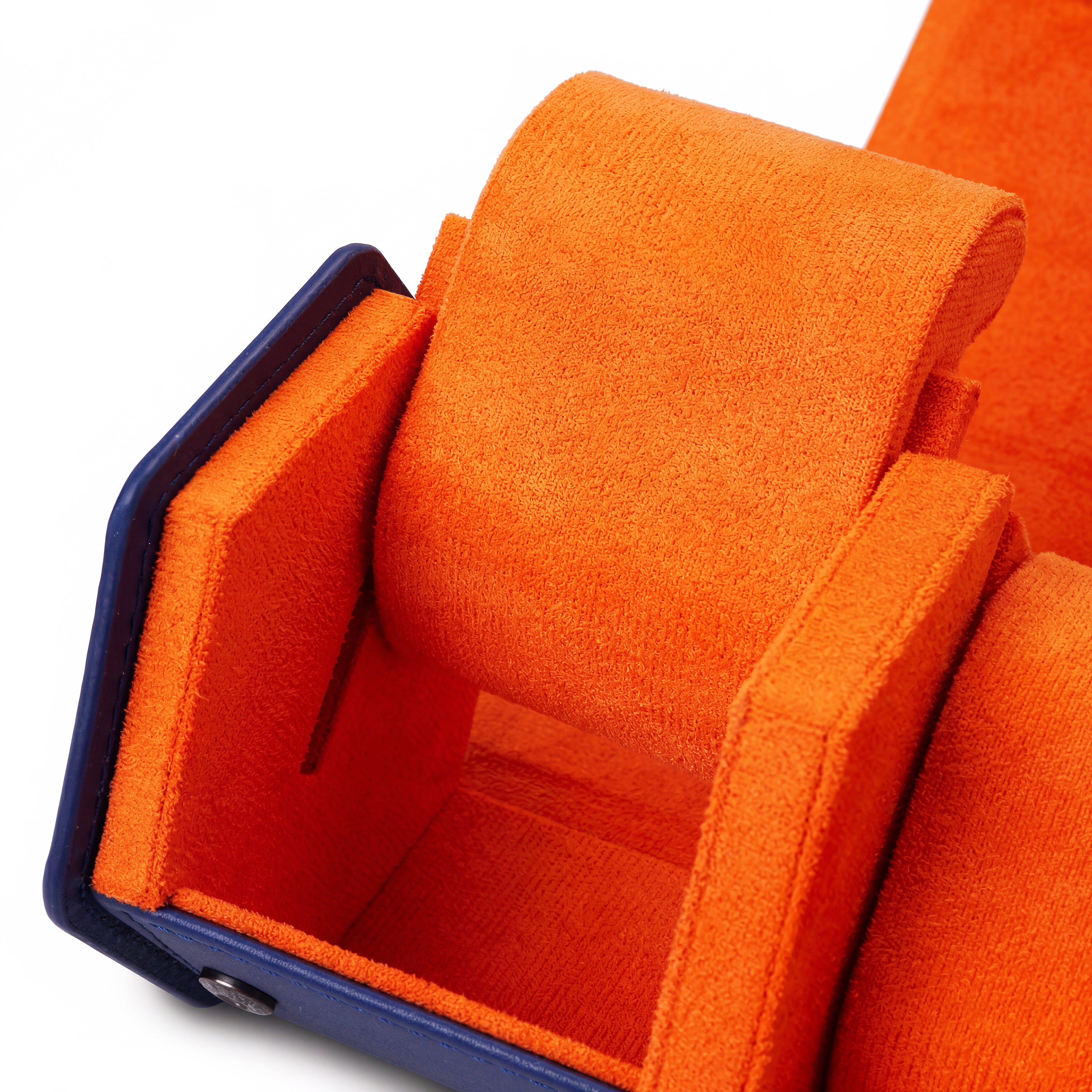 Hexa | Navy & Orange Faux Leather Hexagonal Watch Roll Case - 3 Watches - 5