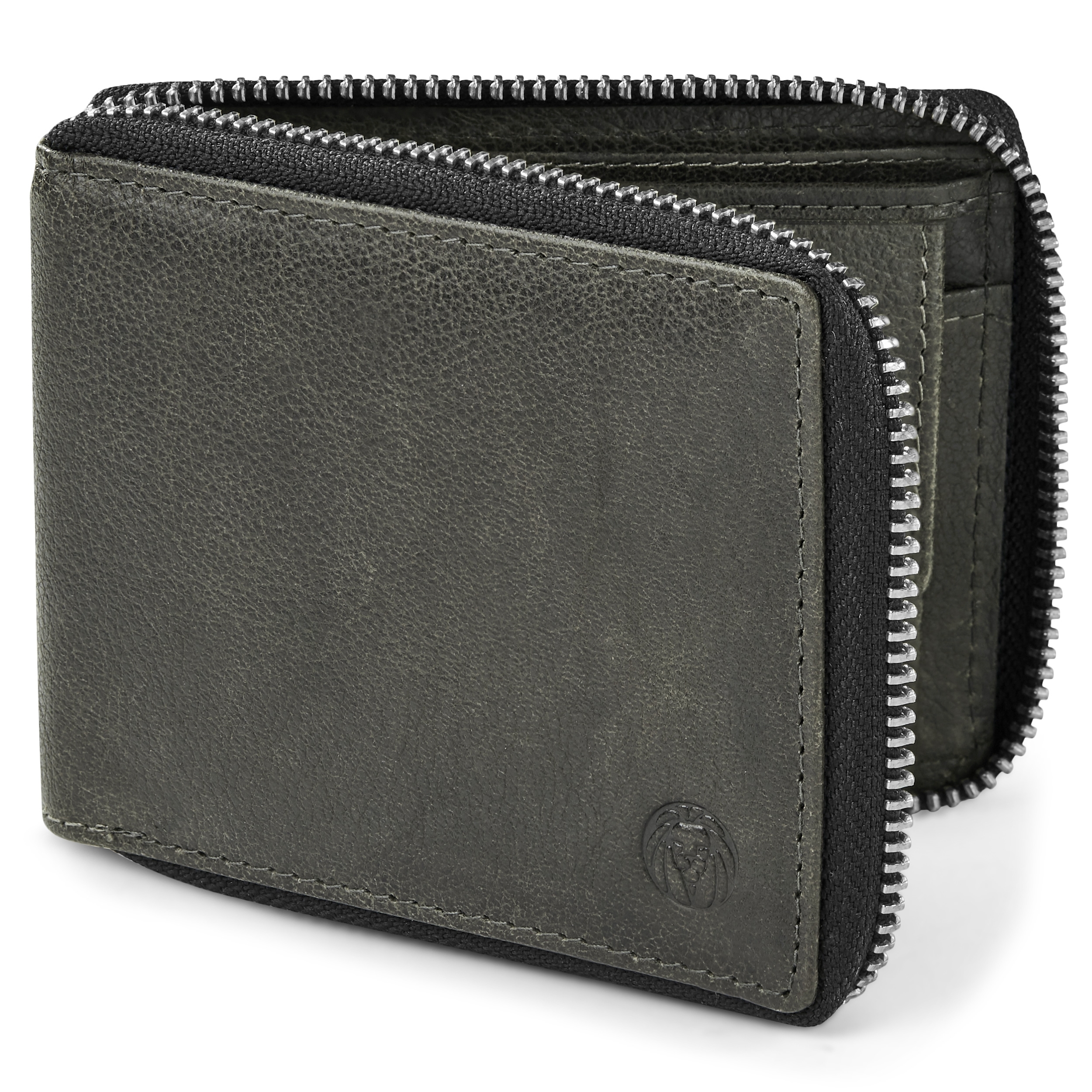 Licio Braungraue RFID Leder Geldbörse Mit Reißverschluss - 5