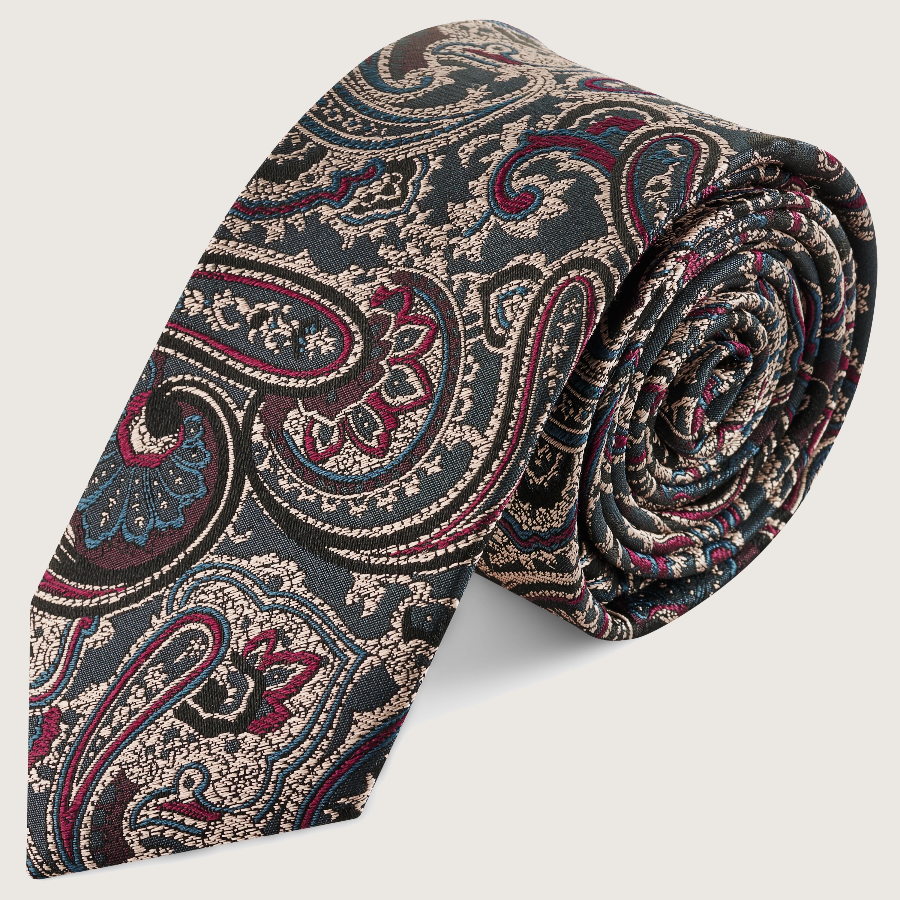 Cravate GRIFONI 100% Soie - Motif Floral Marguerites Bleu/vert/rouge, Occasion, Fabriquée En Italie