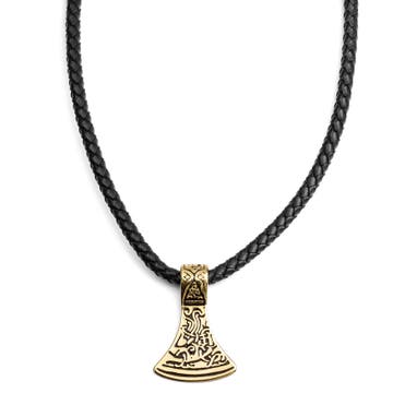 Zelta krāsas Norse Axe melna ādas kaklarota Zelta krāsas Norse Axe melna ādas kaklarota
