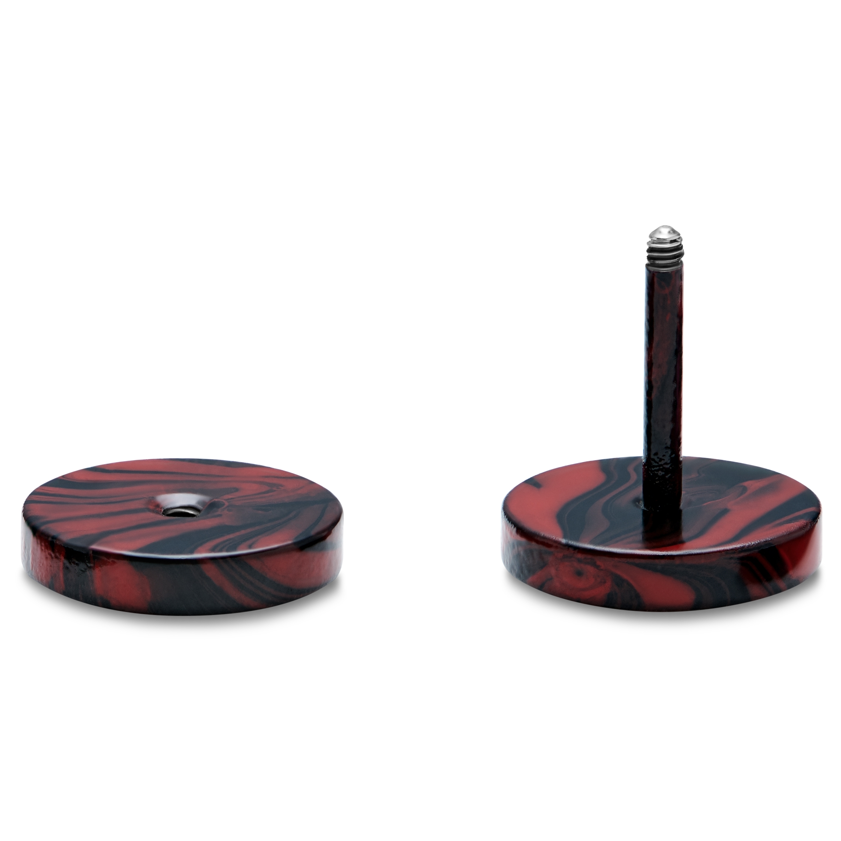 Satago | Faux Écarteur Clou d'Oreille en acier inoxydable noir & rouge 10 mm - 2