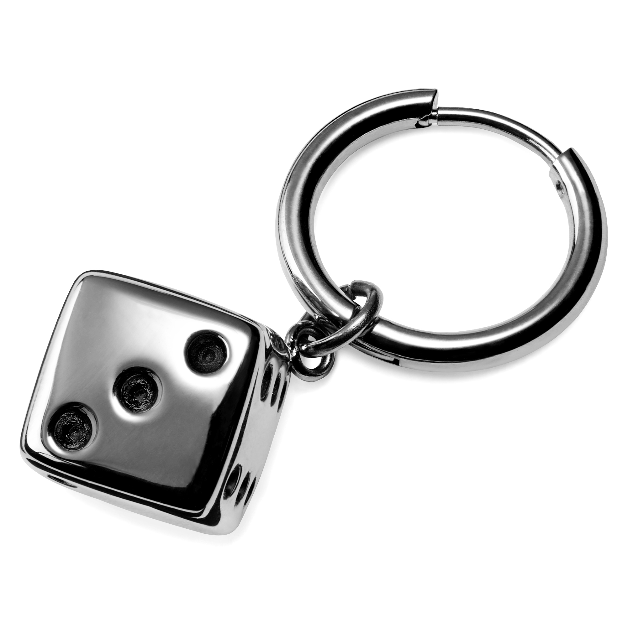 Sølvbelagt stålørering med terning anheng - 3