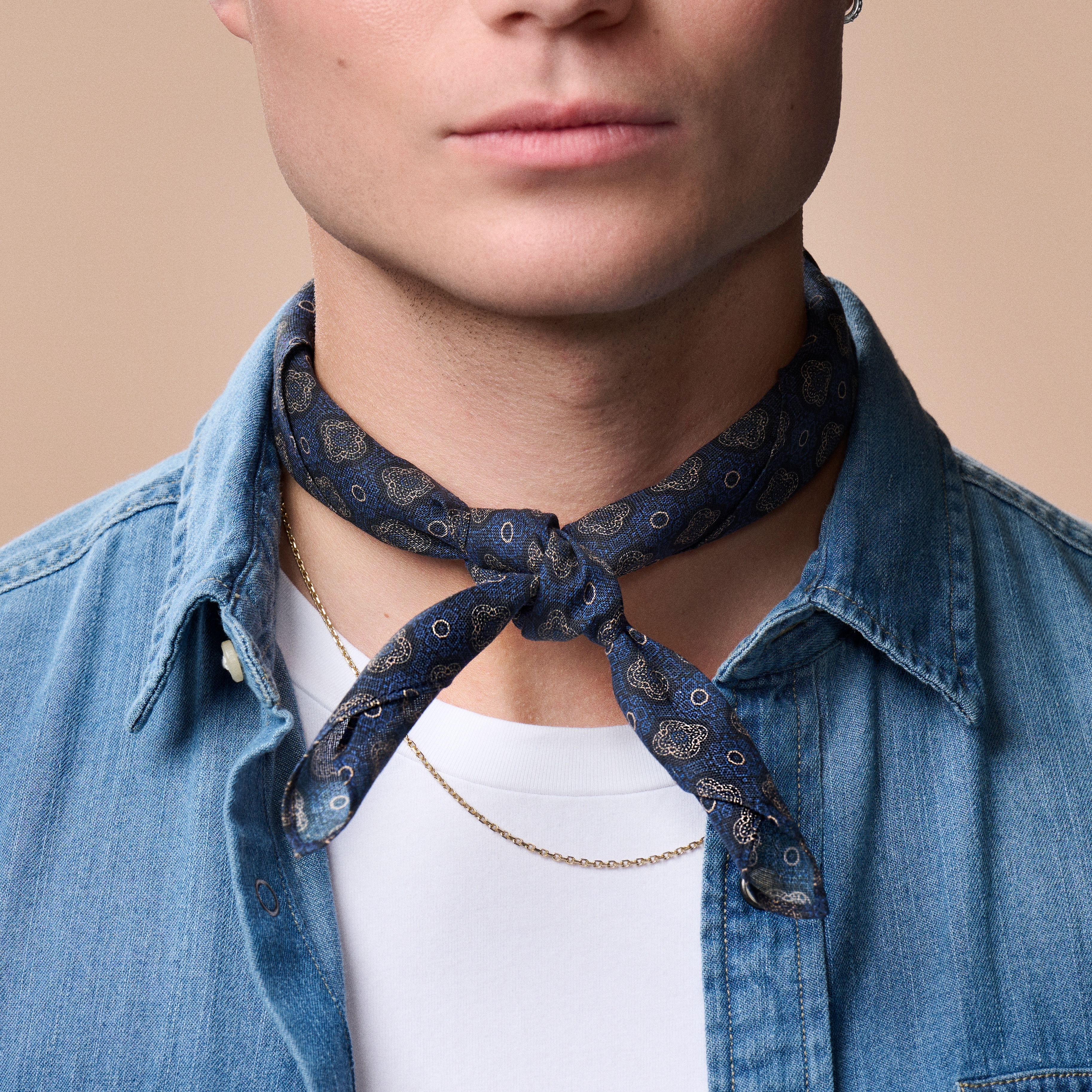 Dark Blue Quatrefoil Pattern Cotton Neckerchief - 2