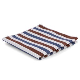 White, Blue & Brown Cotton & Flax Pocket Square