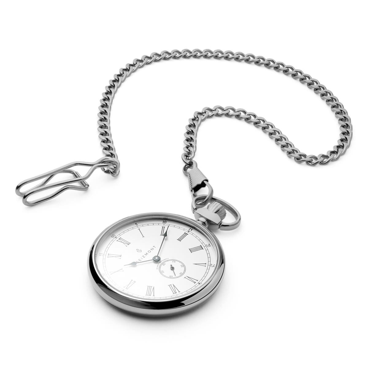 Time Keeper Silver-Tone Stainless Steel Pocket Watch With White