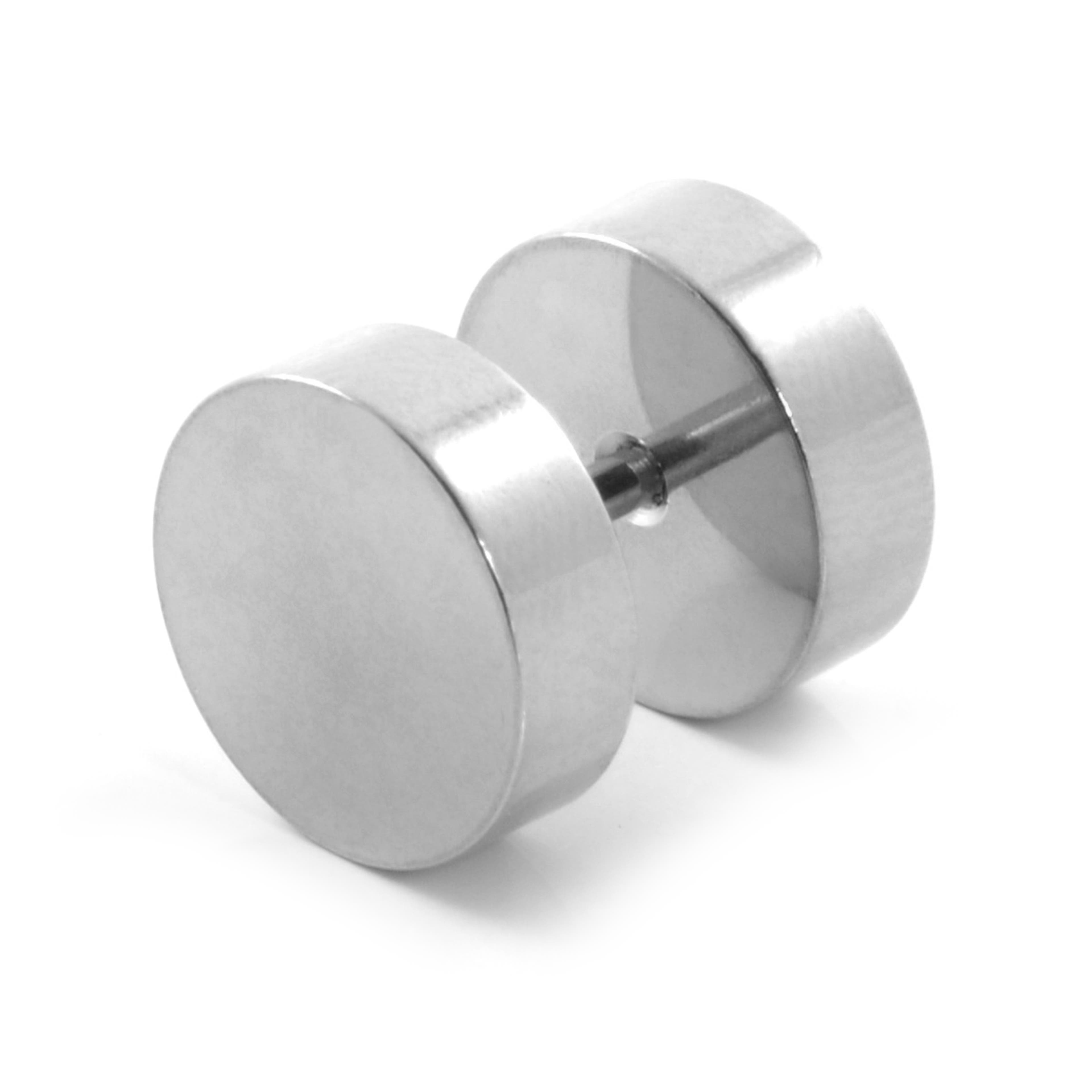 10 mm Silver-Tone Stainless Steel Fake Plug Earring