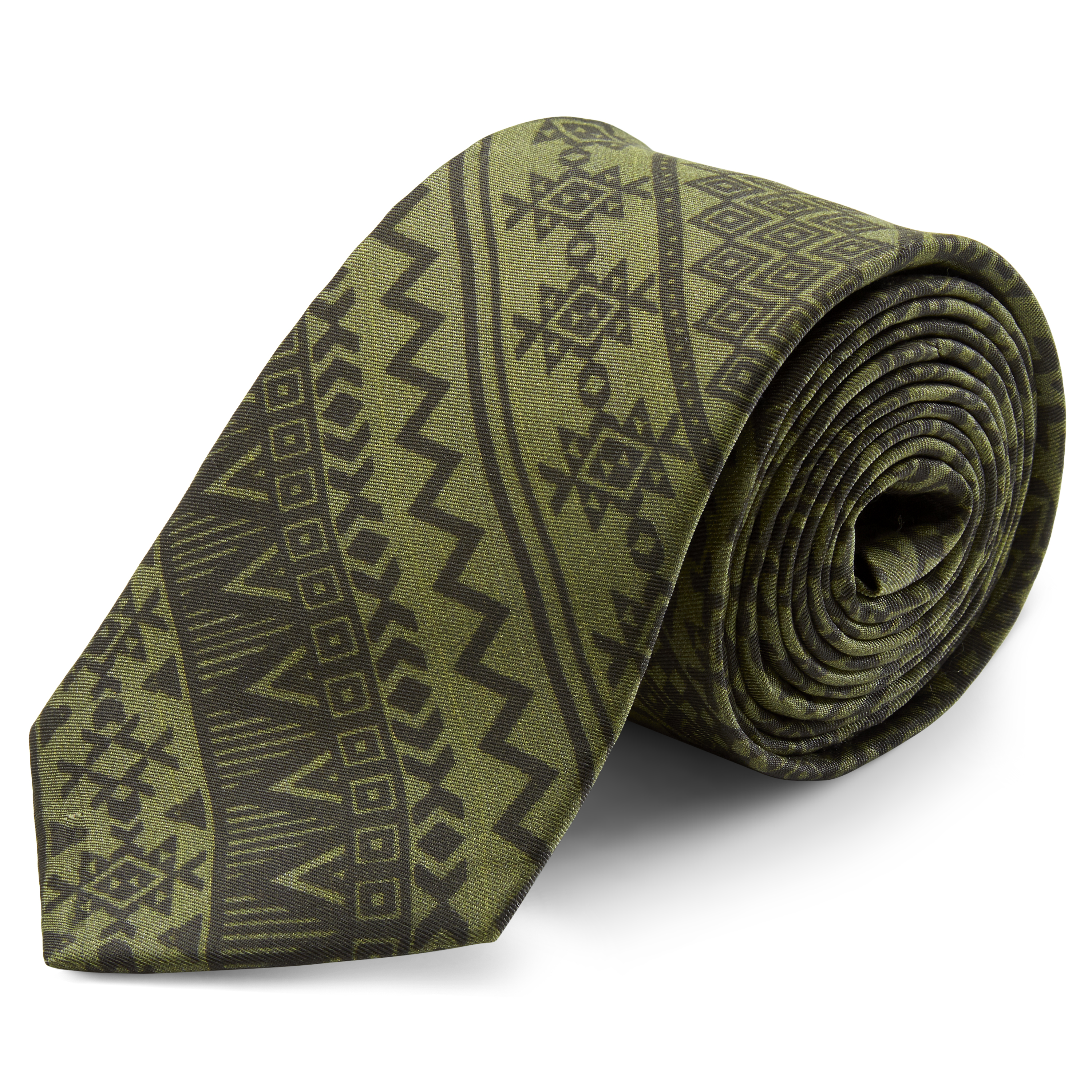 Army Green & Black Patterned Silk Tie - 1