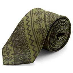 Army Green & Black Patterned Silk Tie