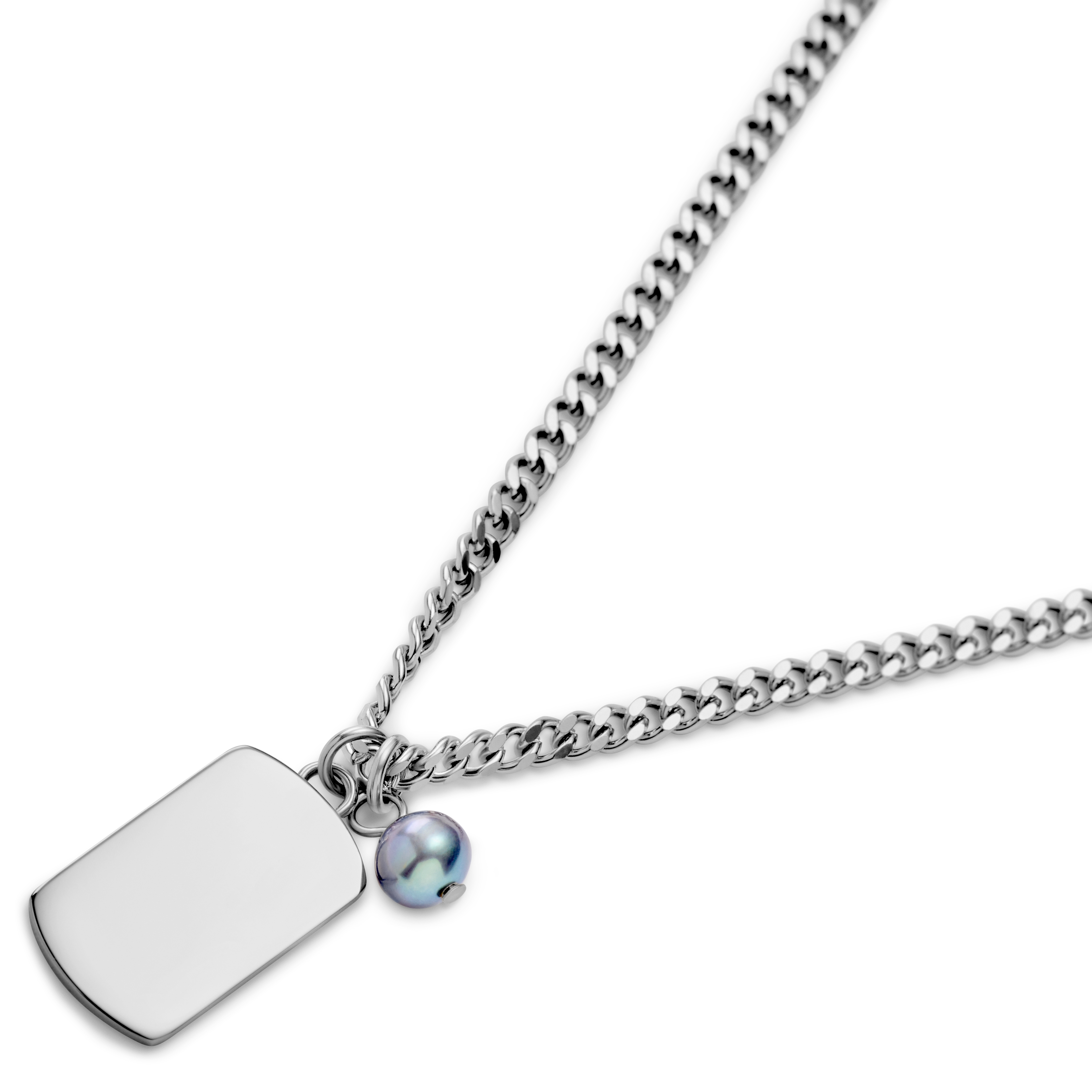 Ocata | Silverfärgat Halsband med ID-bricka & Svart Pärla - 2