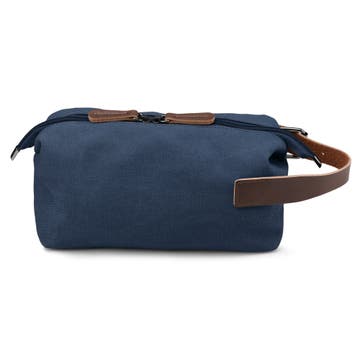 Denim Blue Canvas & Brown Leather Toiletry Bag Denim Blue Canvas & Brown Leather Toiletry Bag