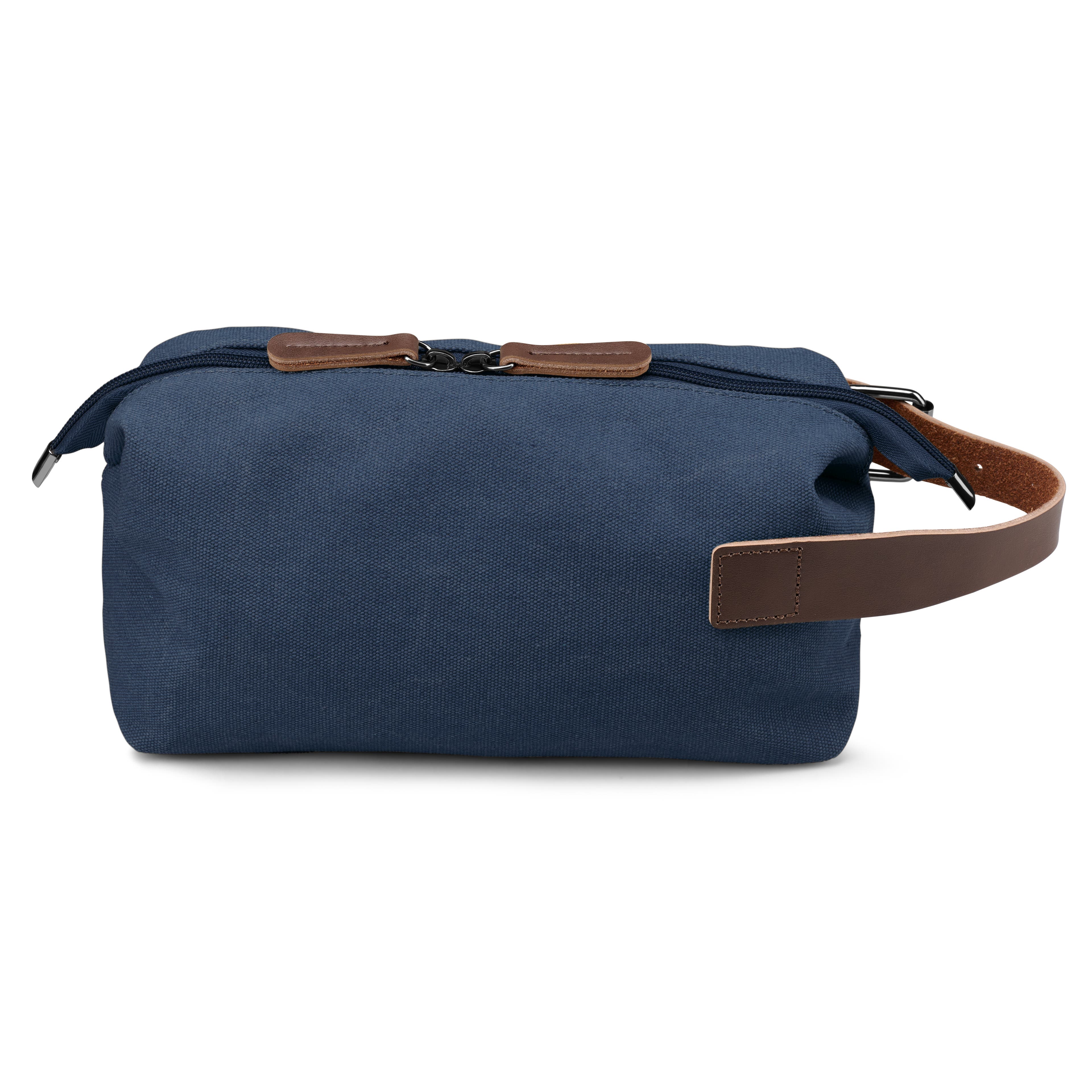 Denim Blue Canvas & Brown Leather Toiletry Bag Denim Blue Canvas & Brown Leather Toiletry Bag