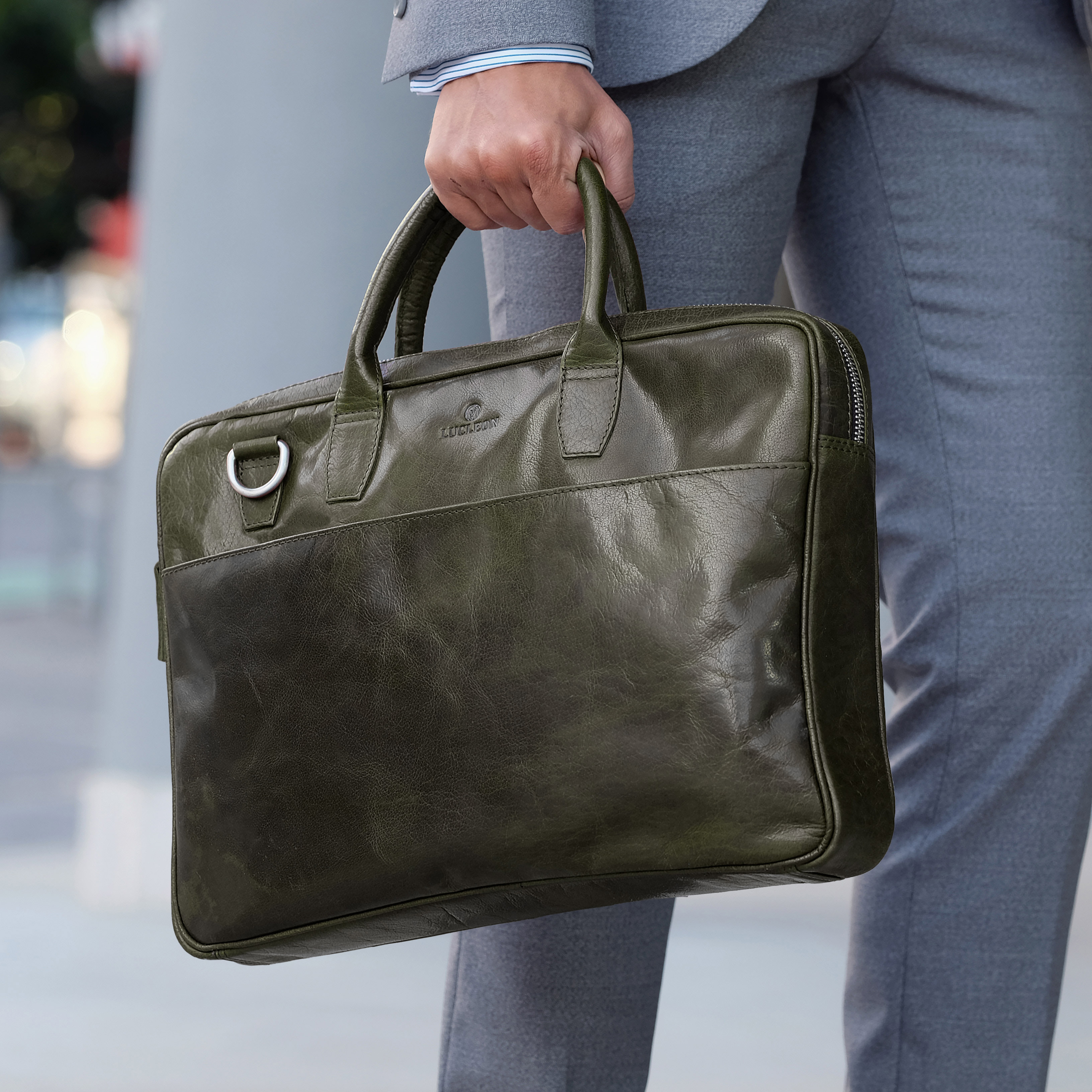 Sac Montreal Executive Slim 15" en cuir vert olive - 15