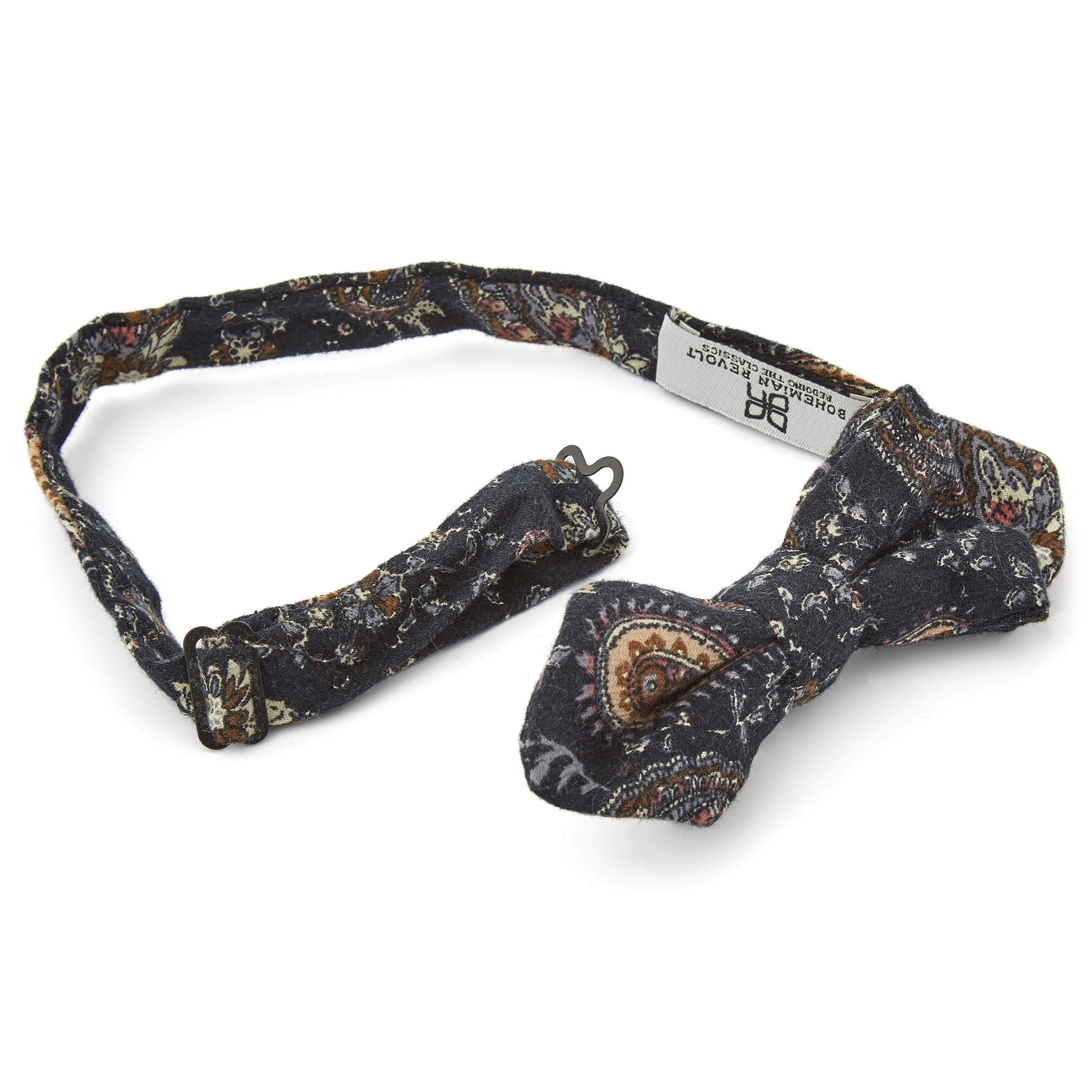 Black Paisley Pointy Pre-Tied Bow Tie - 2