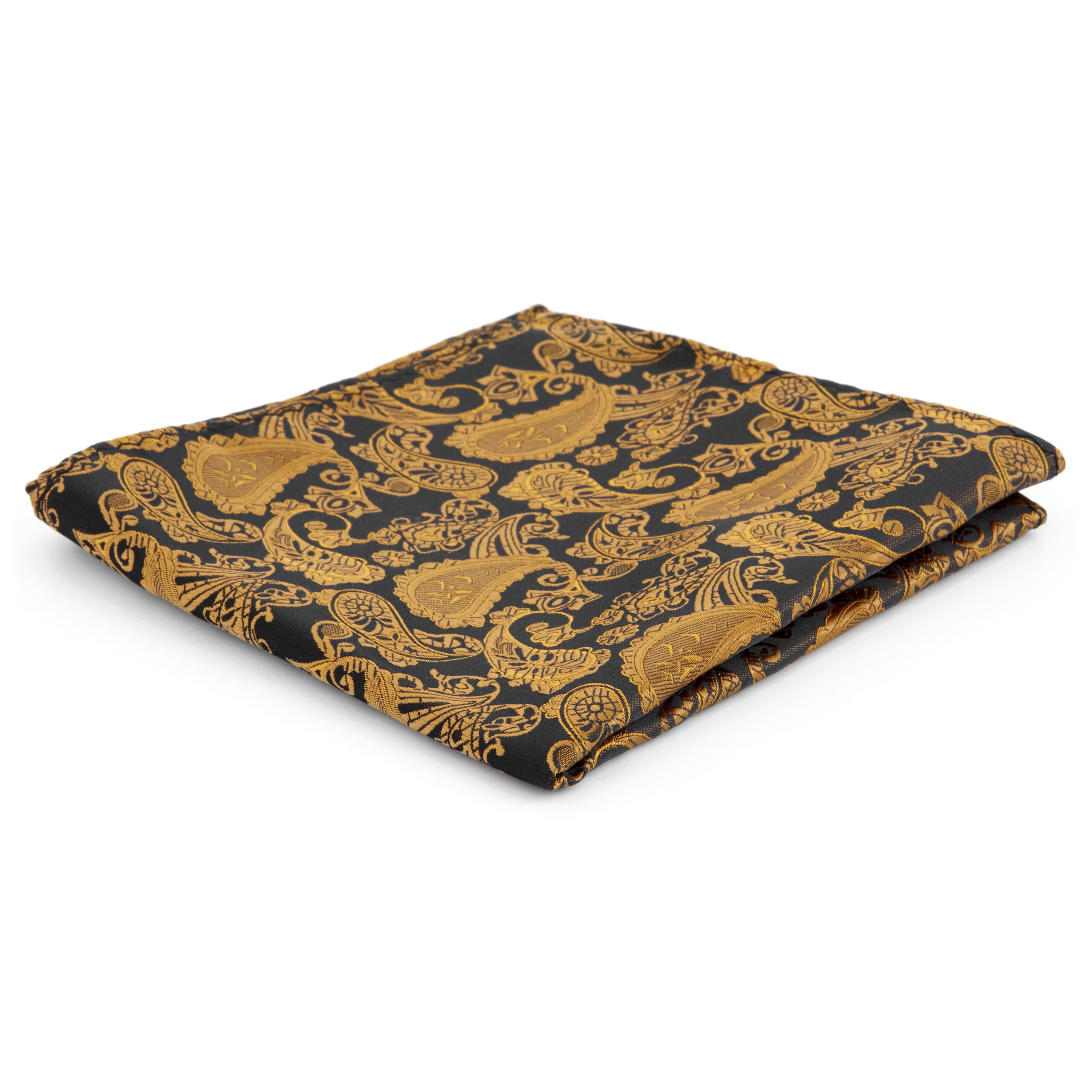 Gold & Brown Paisley Polyester Pocket Square
