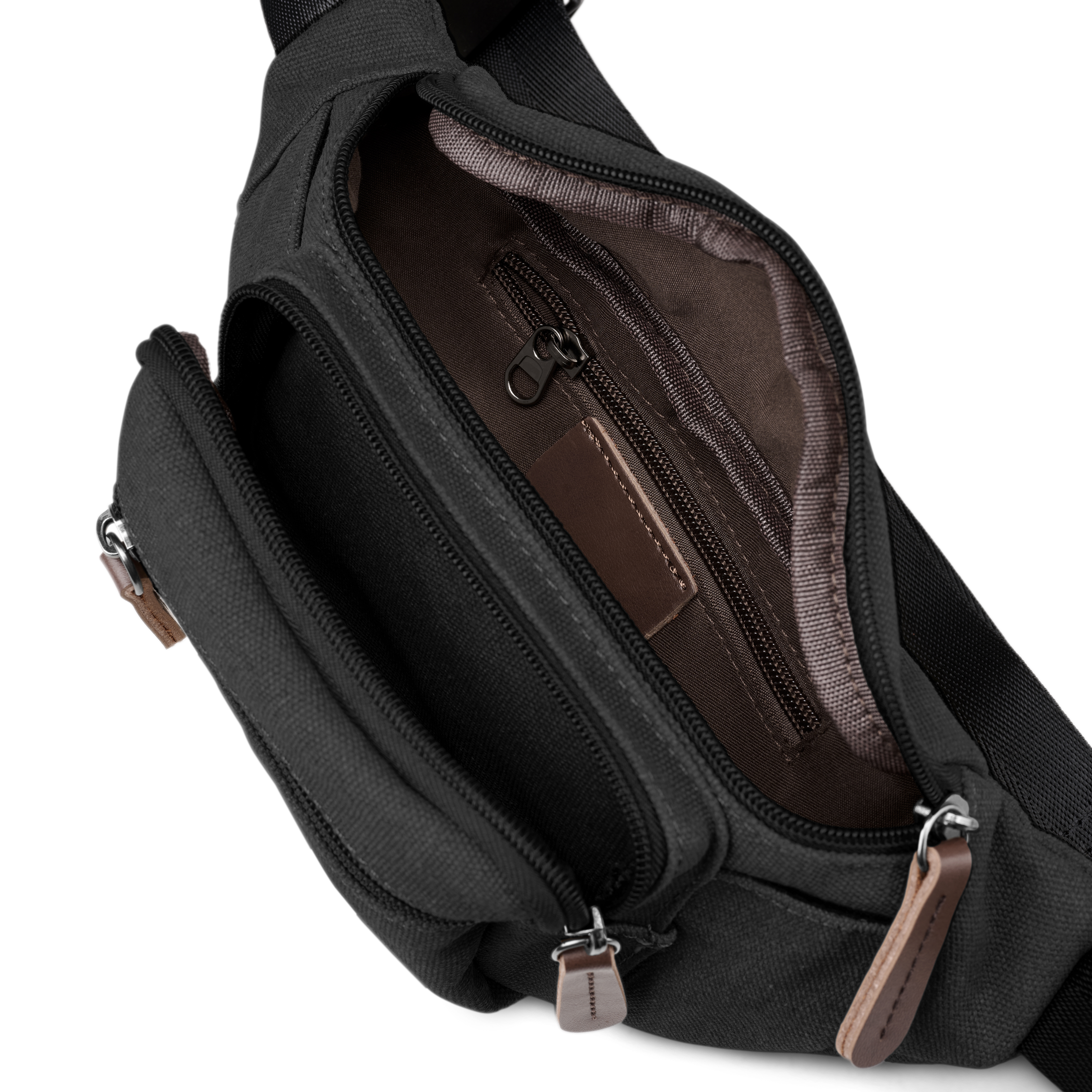 Sac banane en toile gris foncé et cuir marron - 4