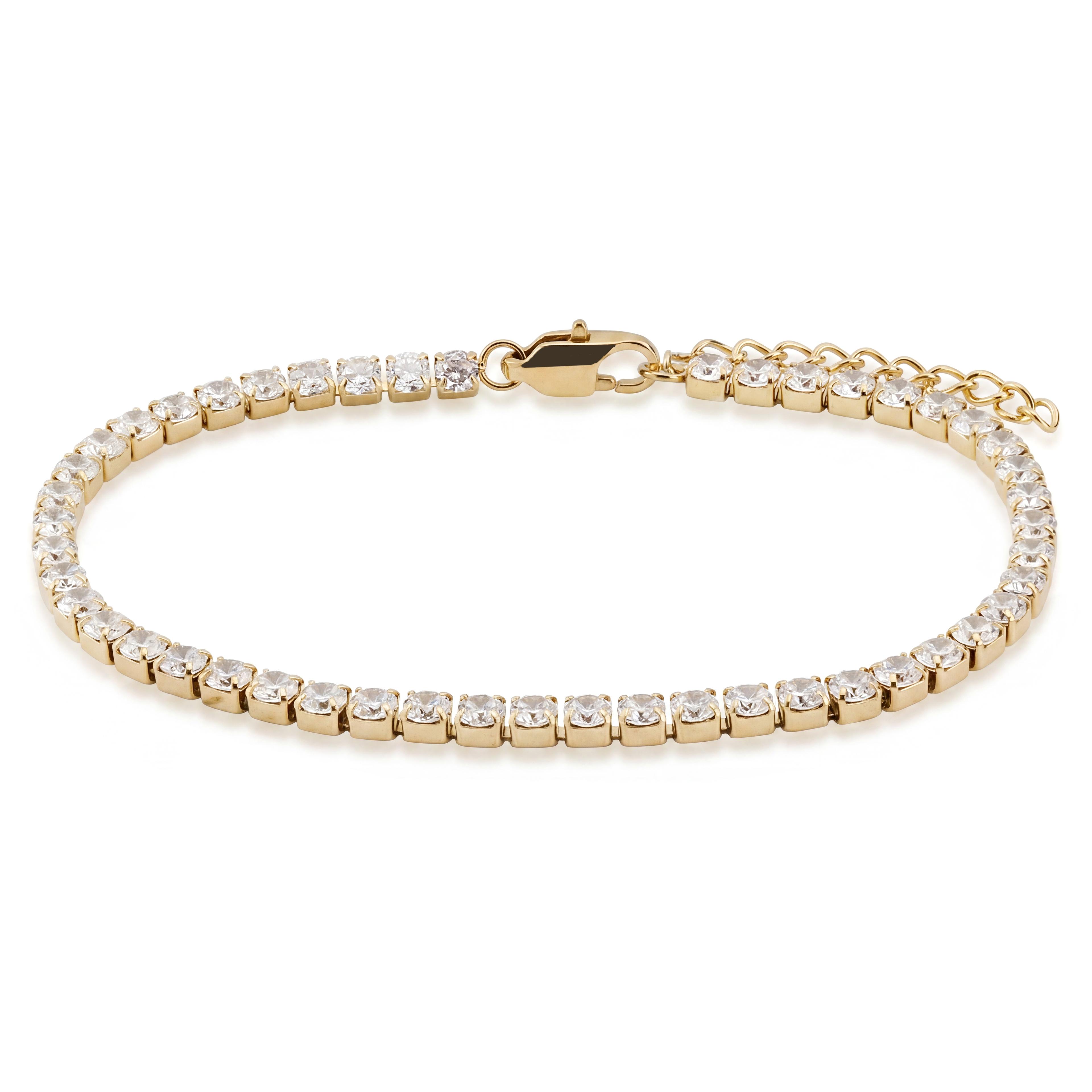Dazzle | 2mm Teniška zapestnica s kristalnimi cirkoni, prevlečena s 14 K zlatom Dazzle | 2mm Teniška zapestnica s kristalnimi cirkoni, prevlečena s 14 K zlatom