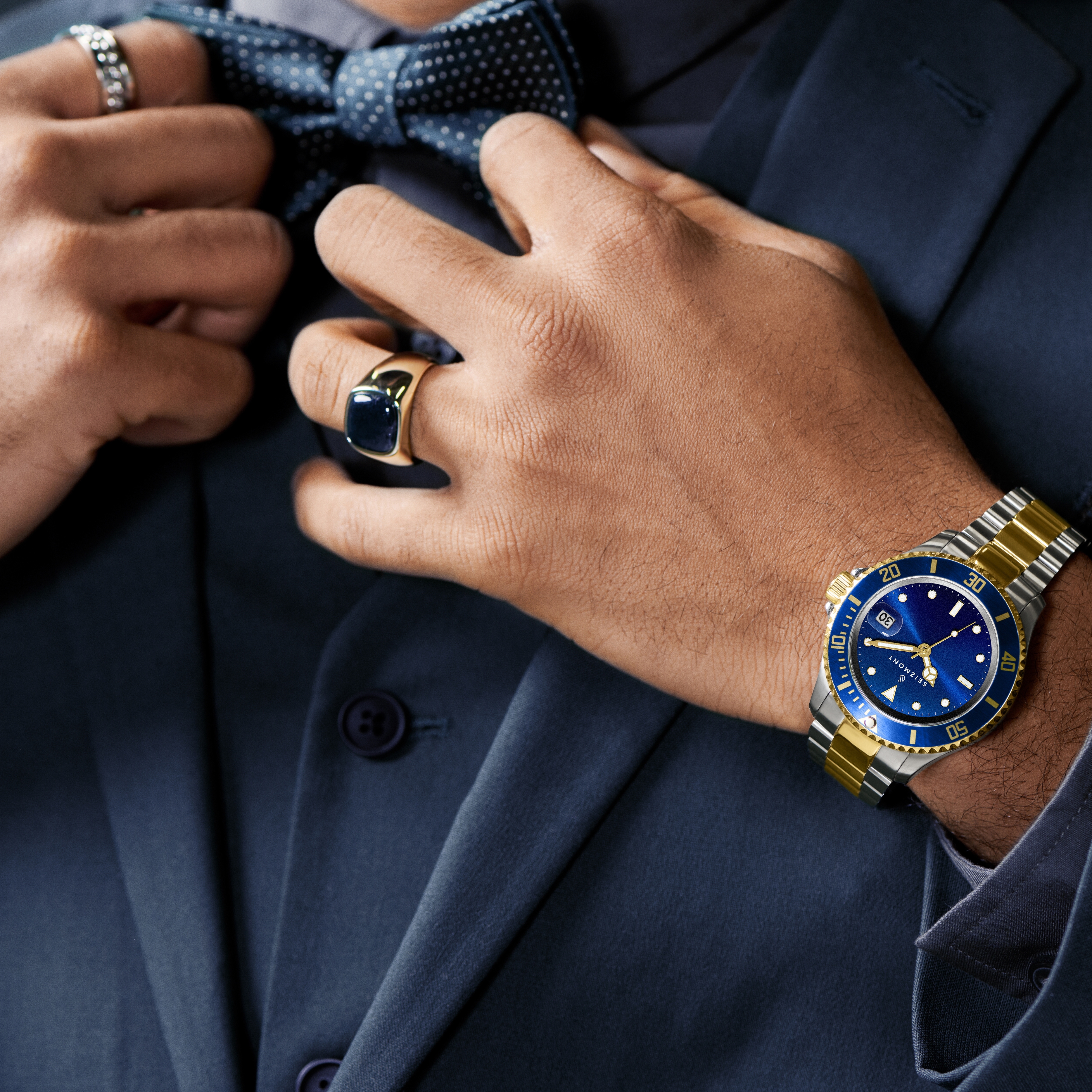 Tide II | Hopean- & Kullanvärinen Teräksinen Kvartsi Sukelluskello Sinisellä Kellotaululla & Syklopsilla - 3