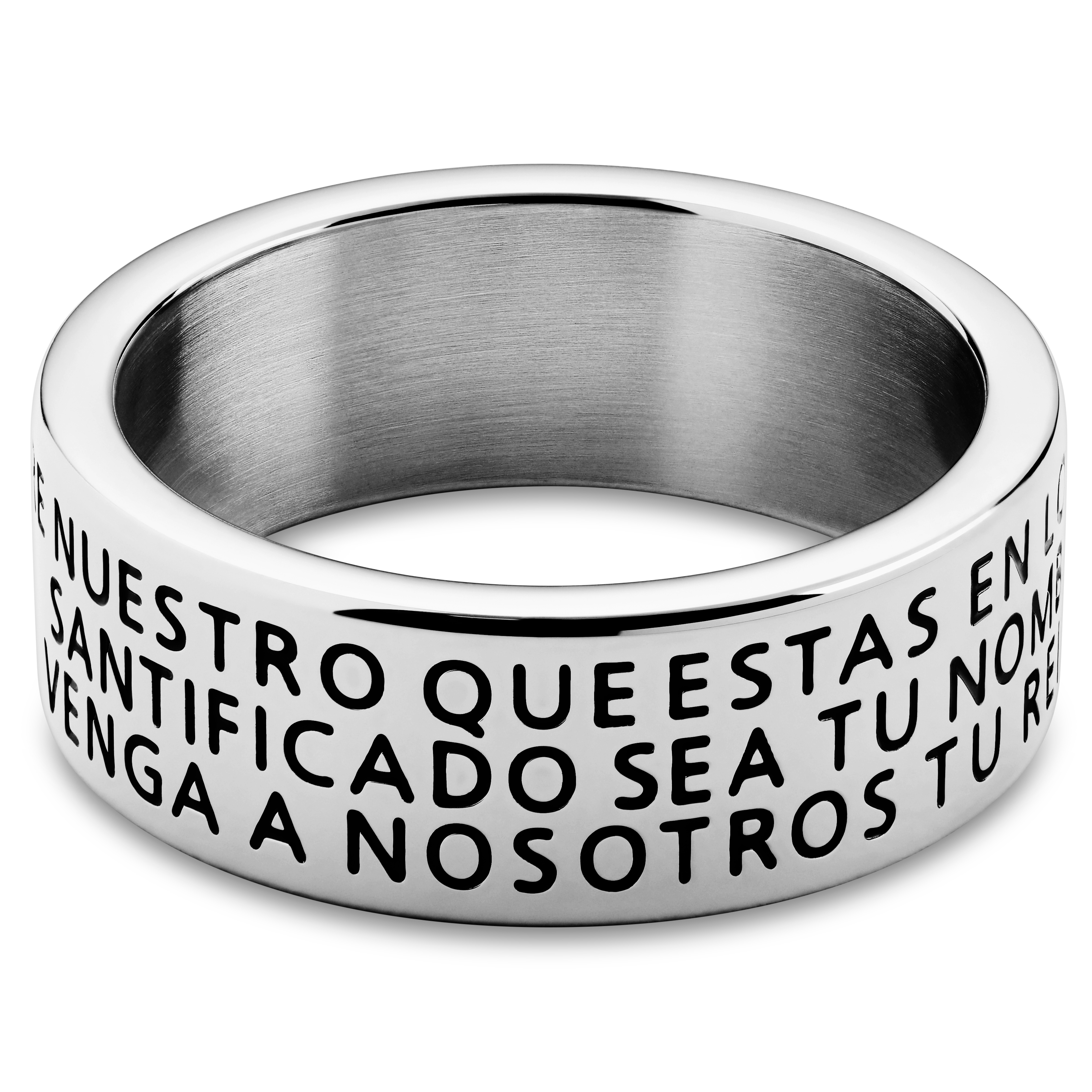 Unity | 8 mm Silver-tone Stainless Steel Spanish Lord’s Prayer Ring - 4