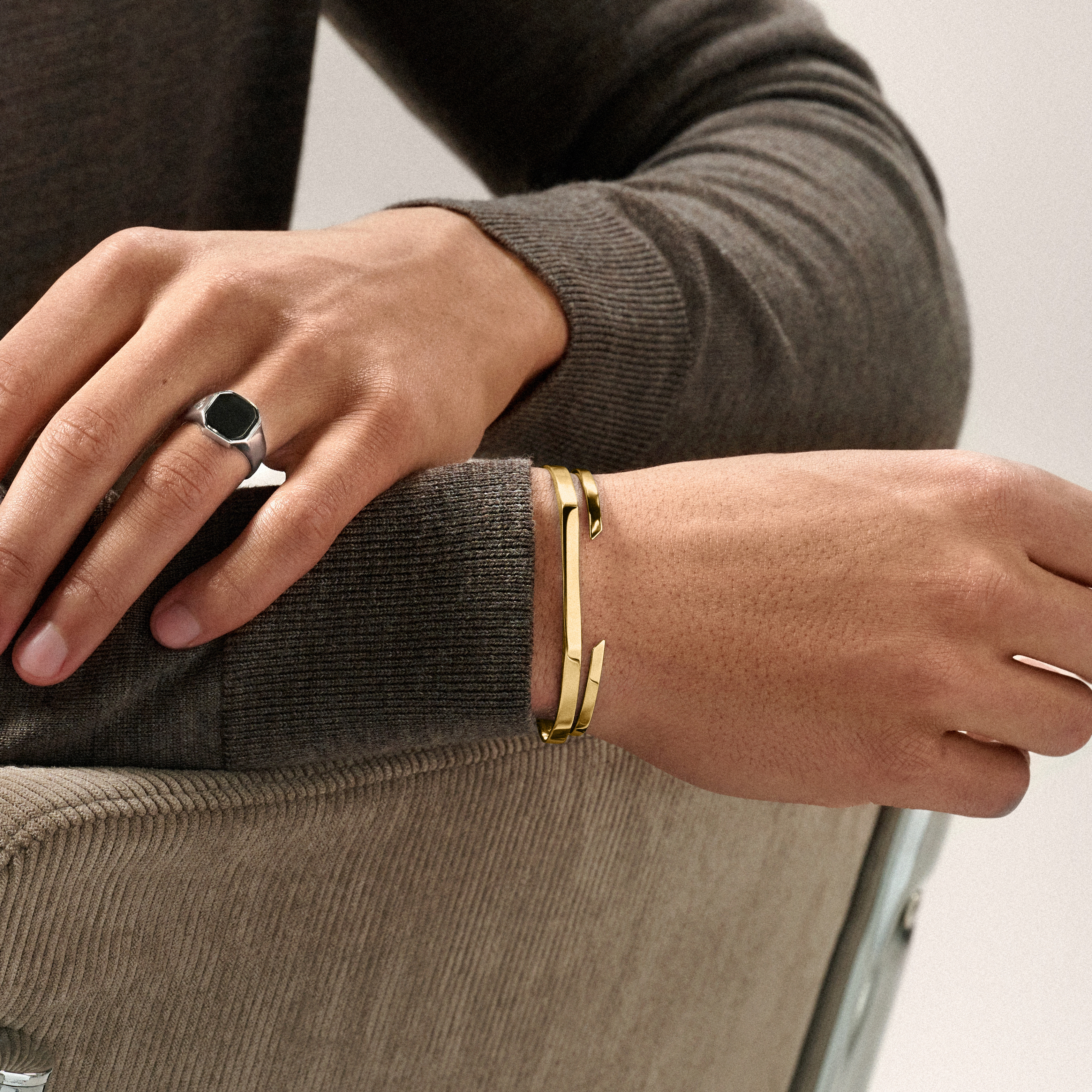 1/8" (3 mm) Polished Gold-Tone Adjustable Stainless Steel Cuff Bracelet - 4