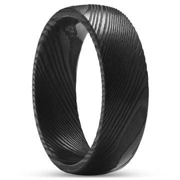 Fortis | 7mm černý prsten z damaškové oceli Court