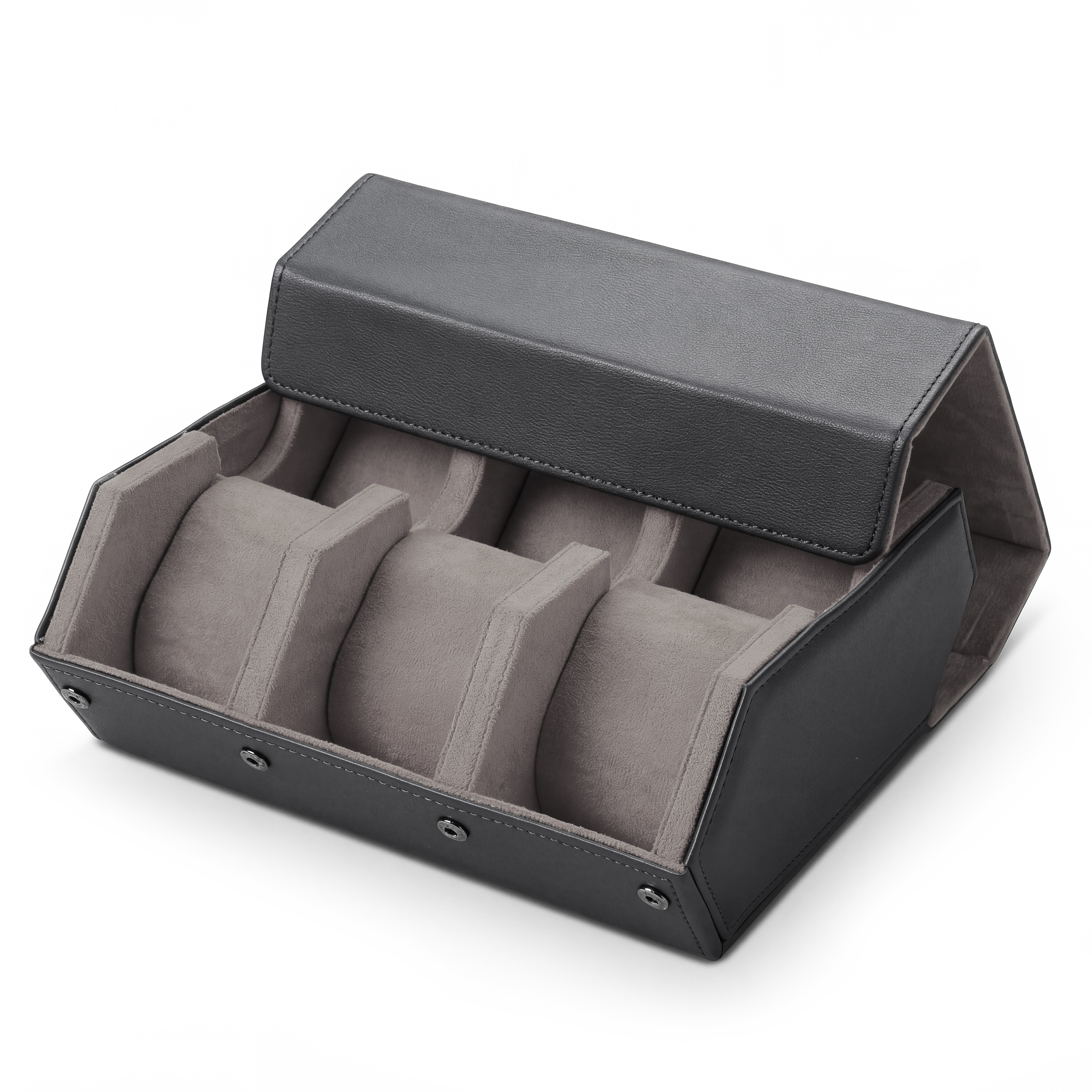 Hexa | Black & Grey Faux Leather Hexagonal Watch Box - 6 Watches - 3