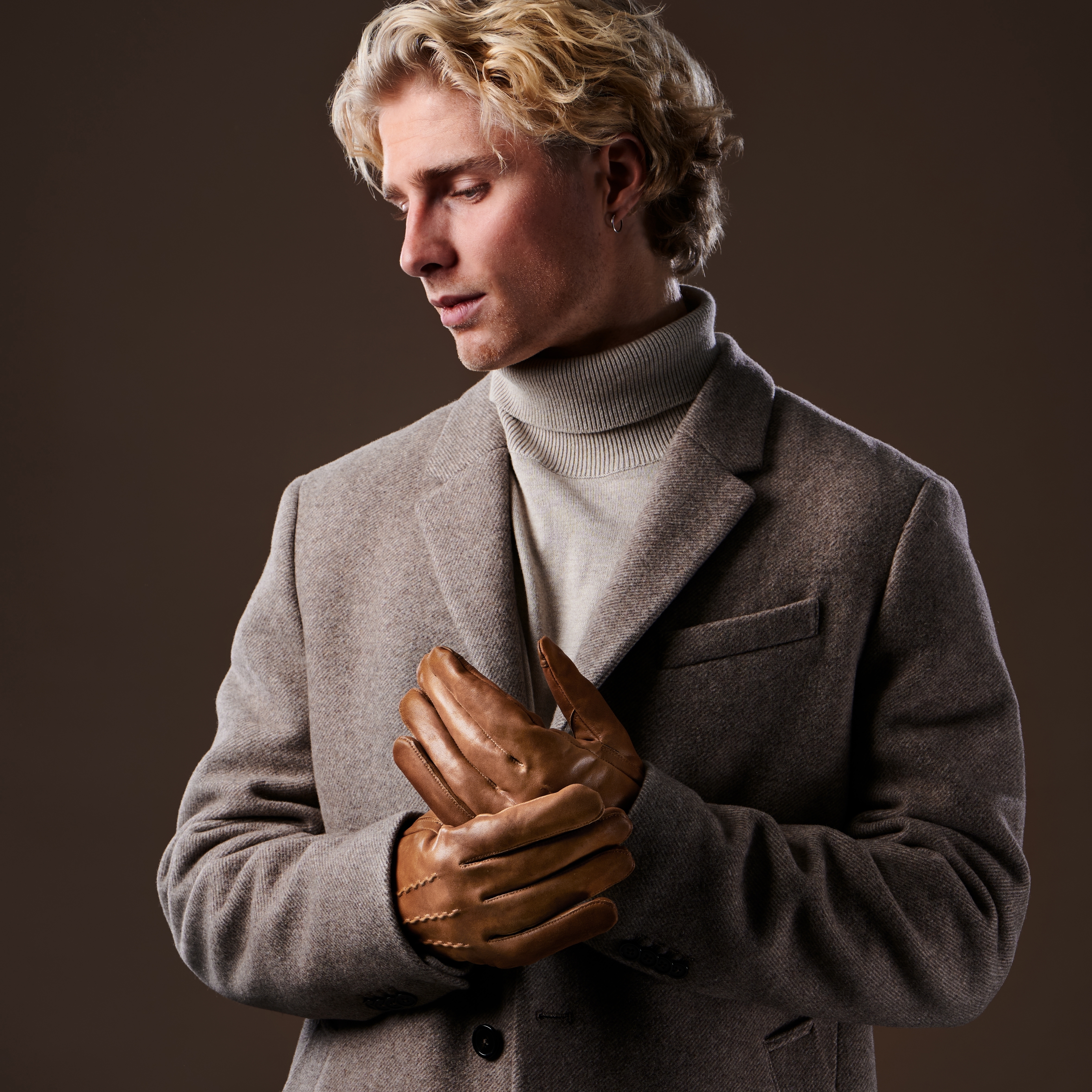 Cuffed Tan Touchscreen Compatible Sheep leather Gloves - 4