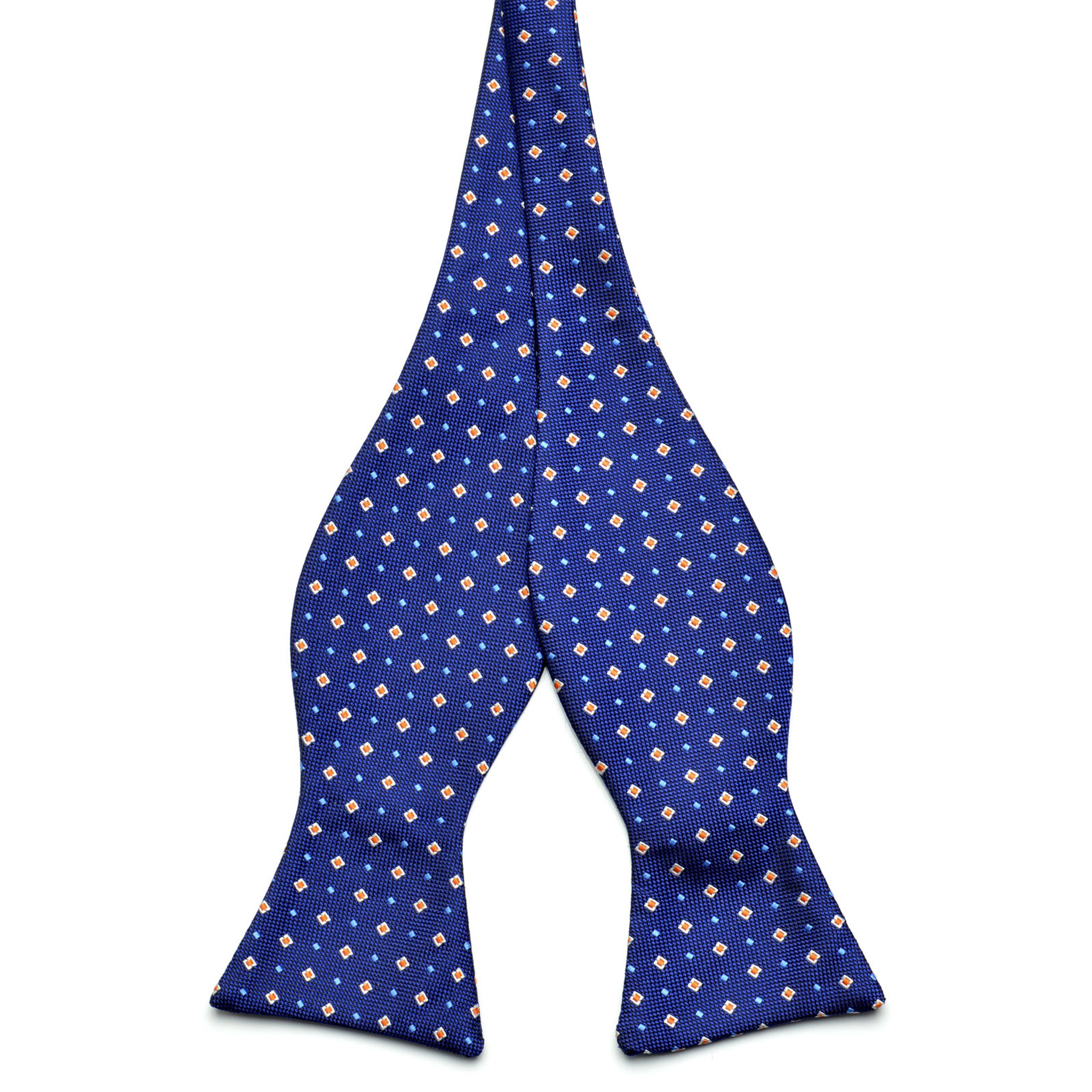 Cobalt Blue & Coral Orange Dotted Microfiber Self-Tie Bow Tie