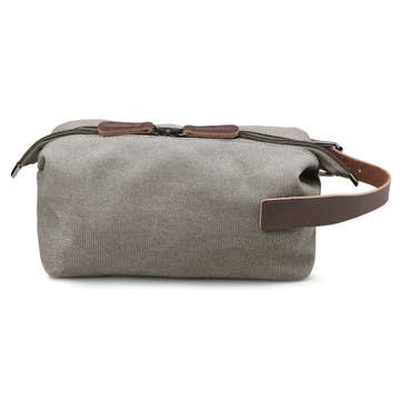 Metallic Grey Canvas & Brown Leather Toiletry Bag Metallic Grey Canvas & Brown Leather Toiletry Bag