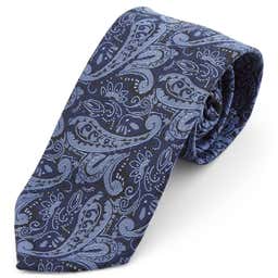 Breite Paisley Polyester Krawatte In Marineblau & Blau