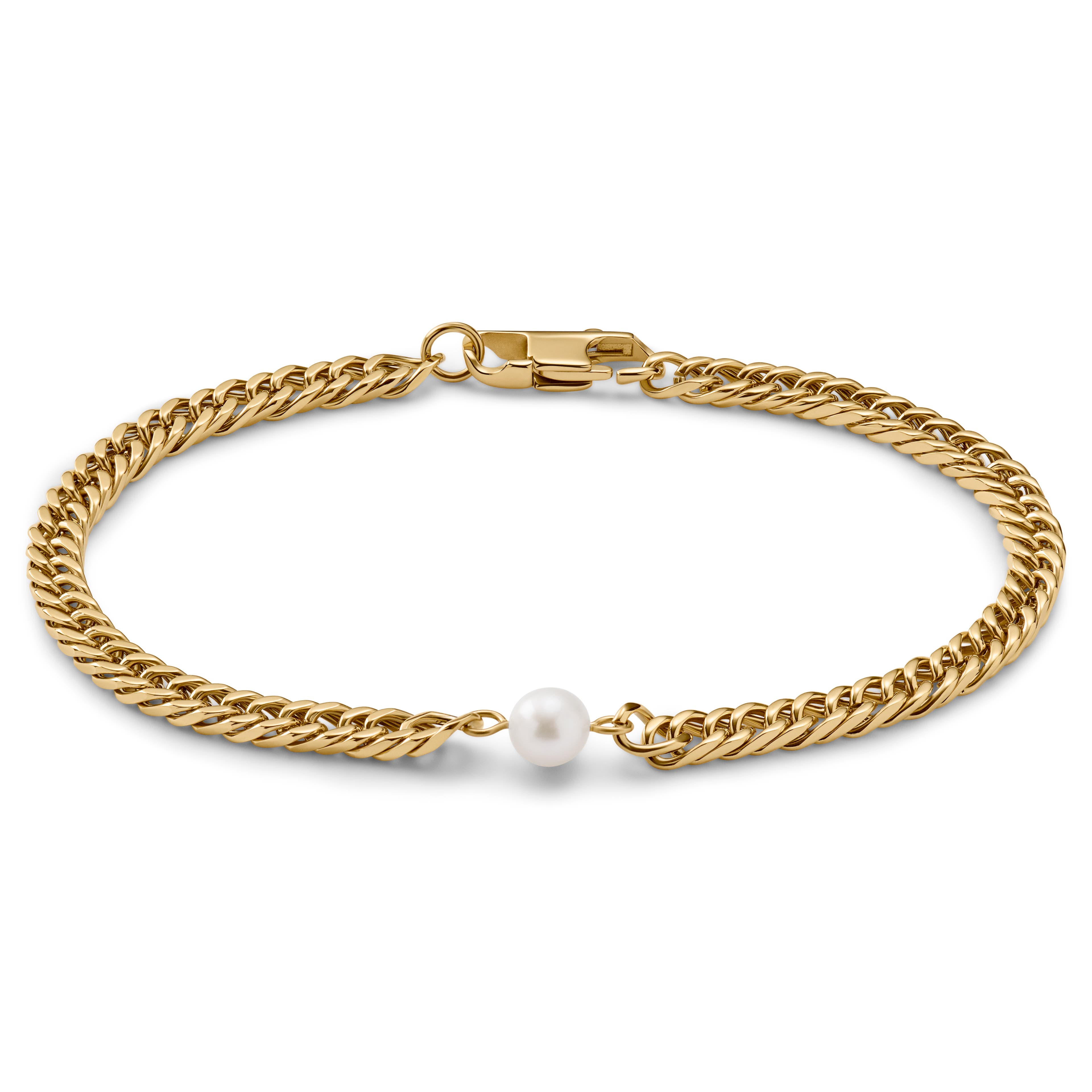 Ocata | Bracelet doré à maille cubaine et perle noire