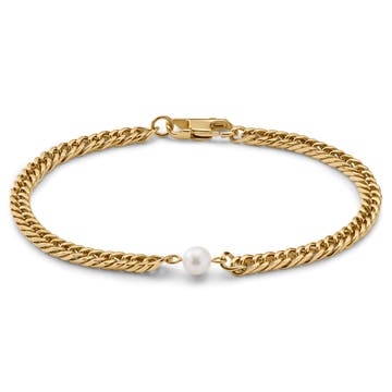 Ocata | Gold-Tone Cuban Chain & Pearl Bracelet