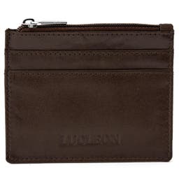 Brown Leather Multi Zip Card Holder With RFID Blocker